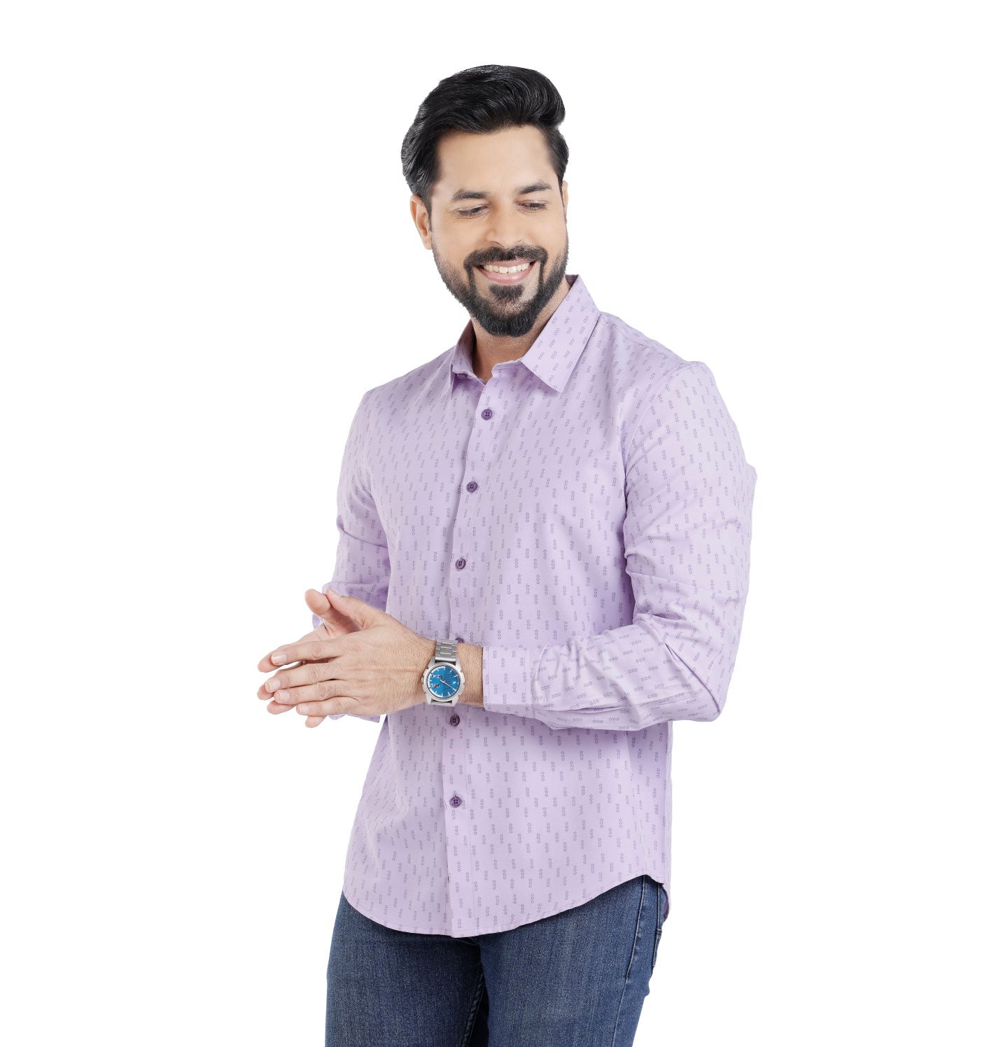 Active Fit Men's Shirt with Minimal Pattern - Full Sleeves - Orchid Petal