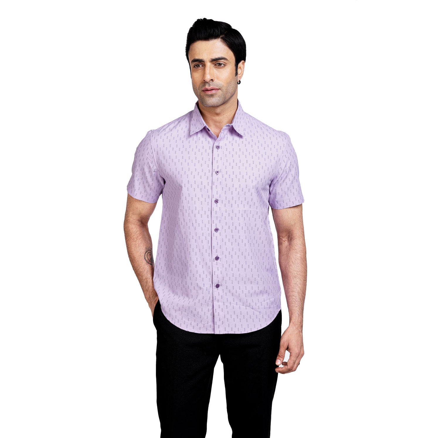 Active Fit Men's Shirt with Minimal Pattern - Half Sleeves - Orchid Patel