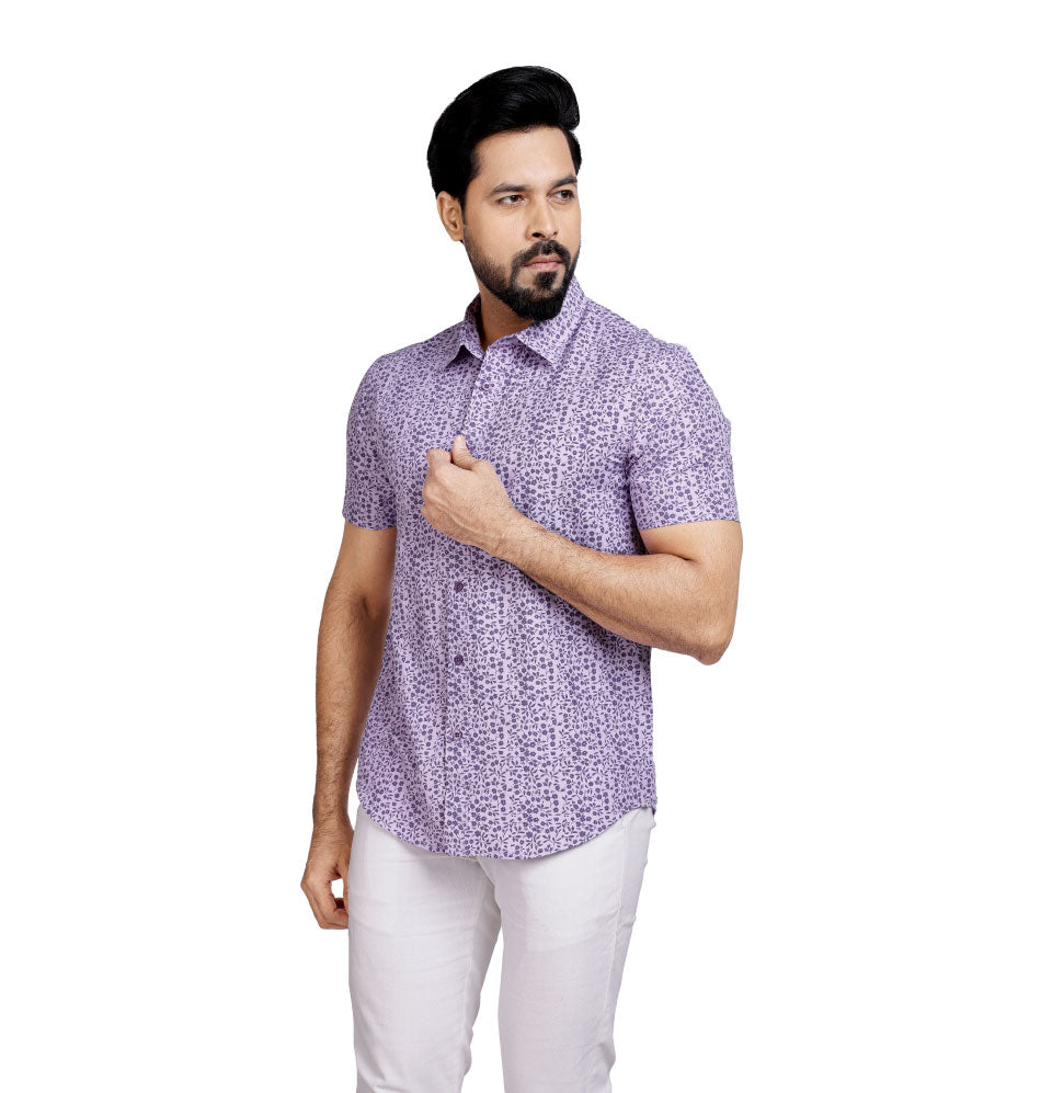 Active Fit Men's Shirt with Florals Pattern - Half Sleeves - Orchid Patel