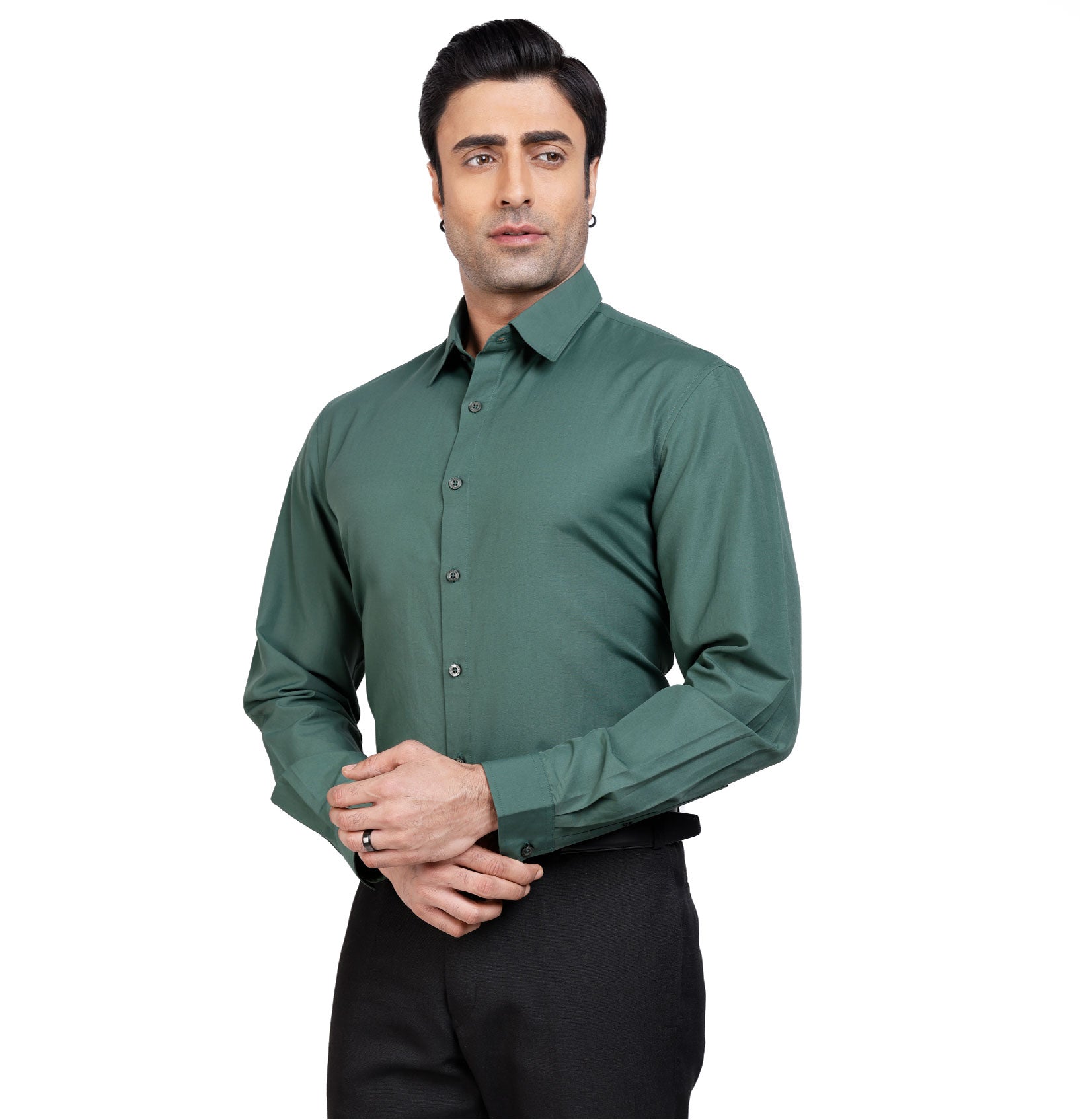Active Fit Men's Shirt with Solid Pattern - Full Sleeves - Green