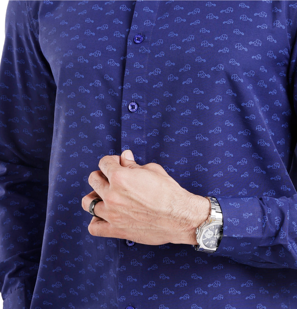 Active Fit Men's Shirt with Heard Pattern - Full Sleeves - Royal Blue
