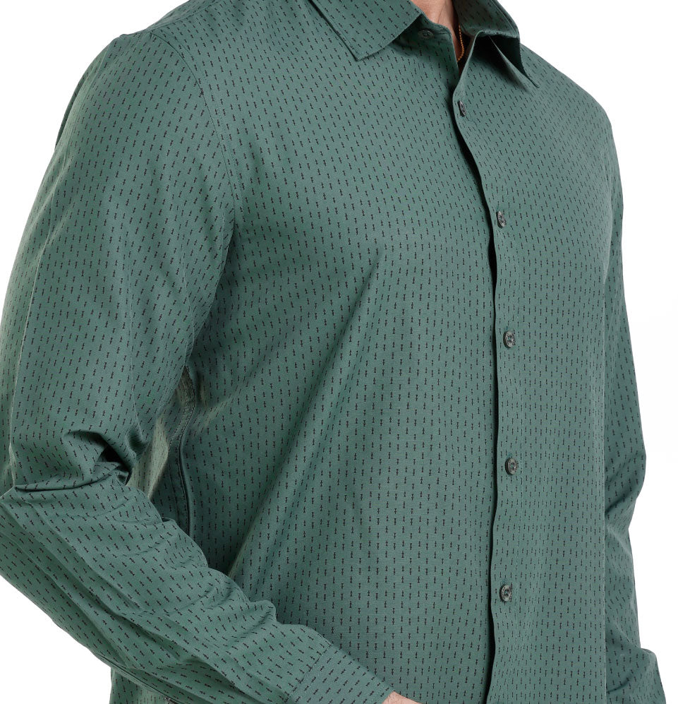 Active Fit Men's Shirt with Arrow Pattern - Full Sleeves - Green
