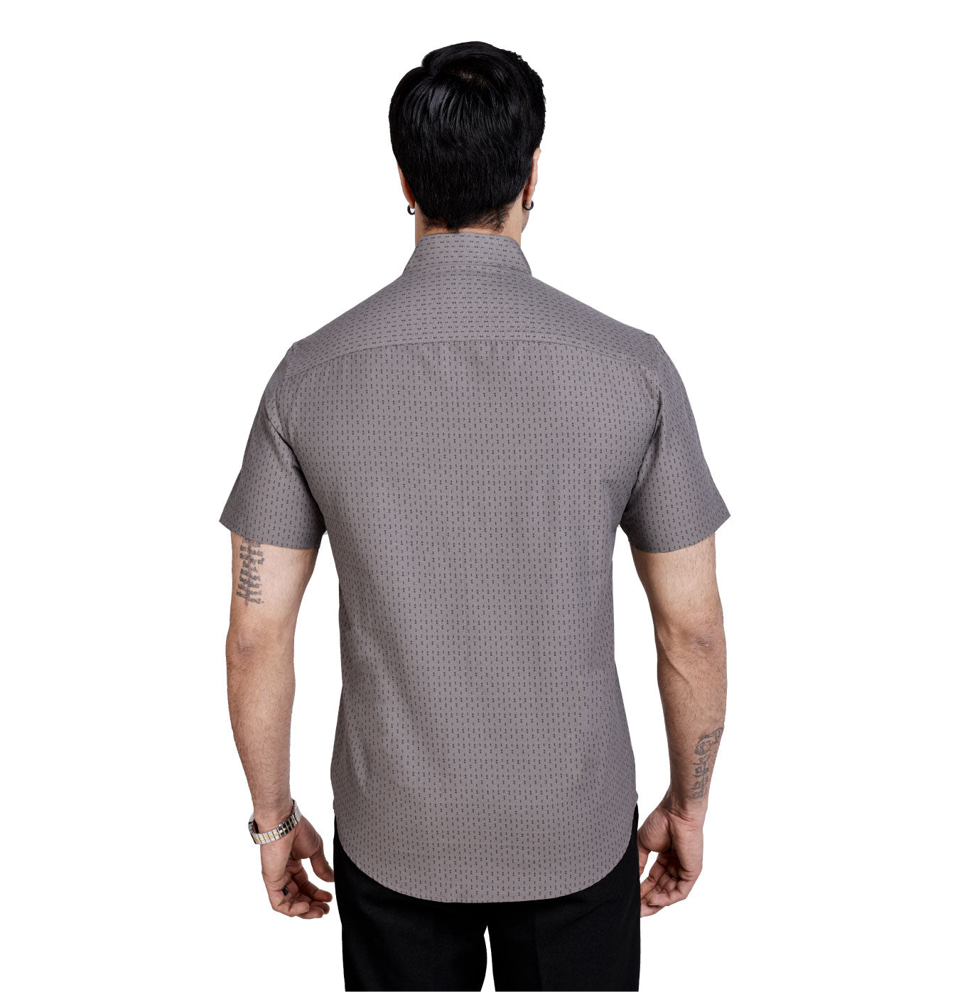 Active Fit Men's Shirt with Double Arrow Pattern - Half Sleeves - Grey