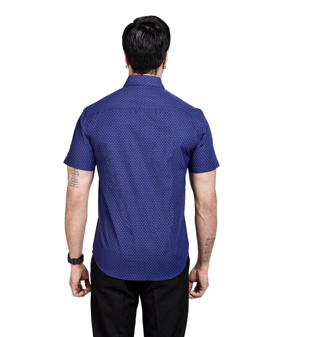 Active Fit Men's Shirt with Cluster Pattern - Half Sleeves - Royal Blue