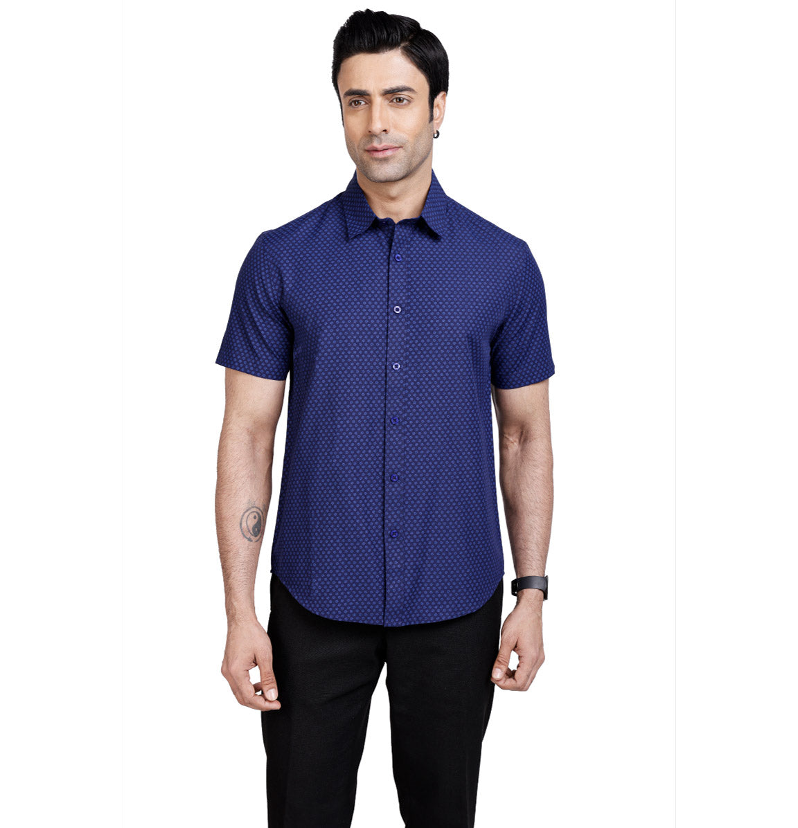 Active Fit Men's Shirt with Cluster Pattern - Half Sleeves - Royal Blue