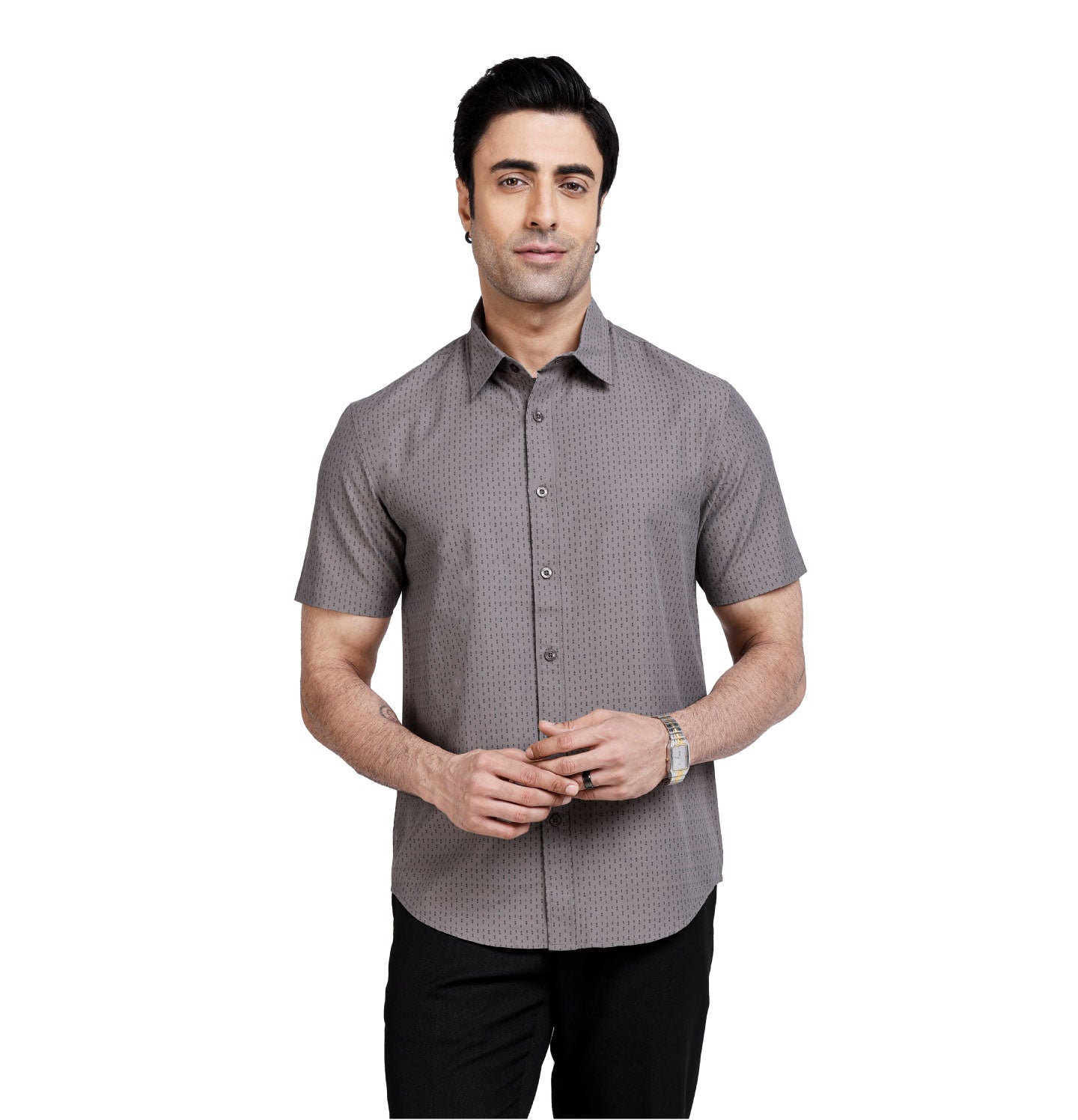 Active Fit Men's Shirt with Double Arrow Pattern - Half Sleeves - Grey
