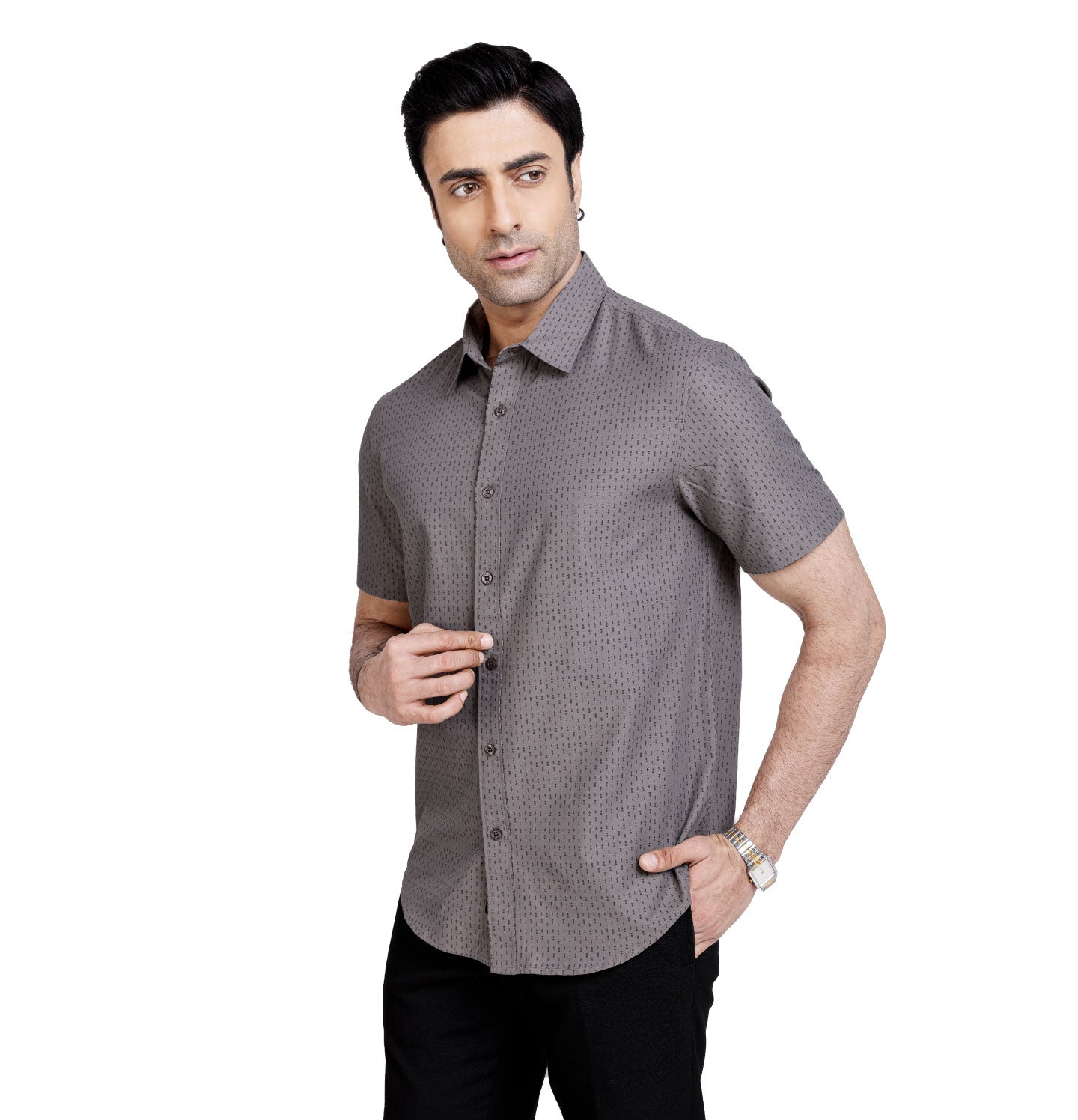 Active Fit Men's Shirt with Double Arrow Pattern - Half Sleeves - Grey