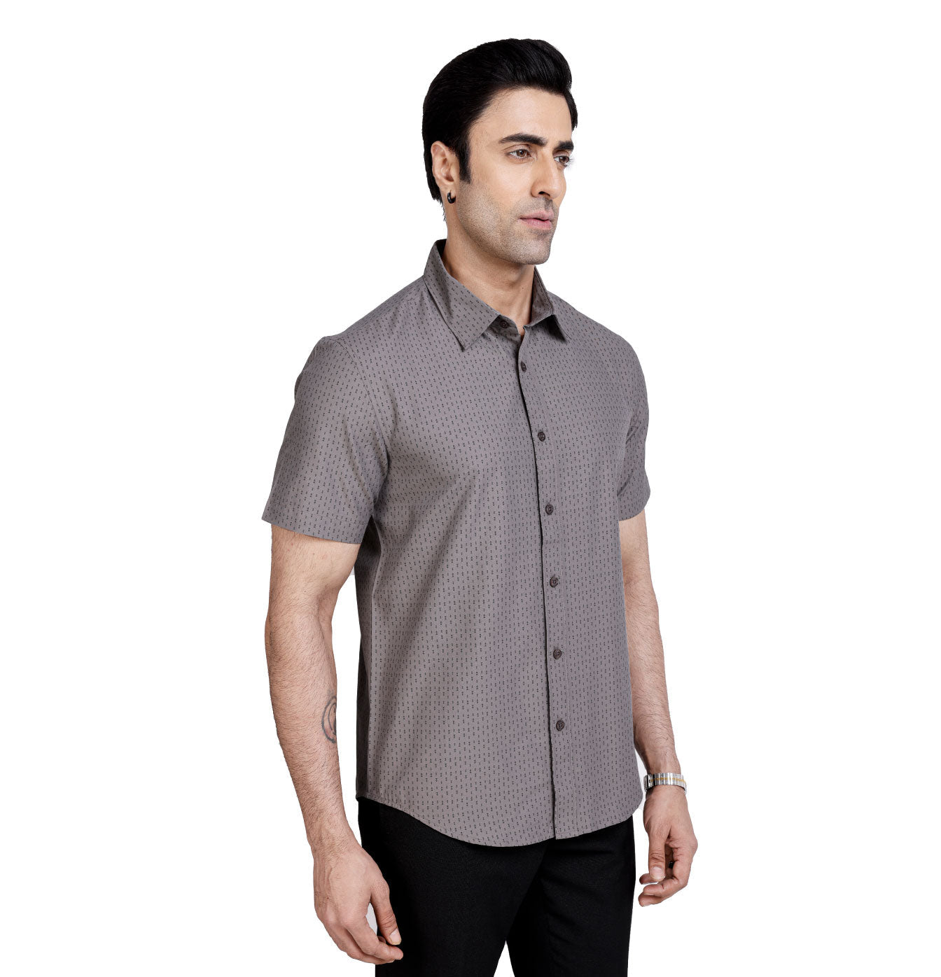 Active Fit Men's Shirt with Double Arrow Pattern - Half Sleeves - Grey