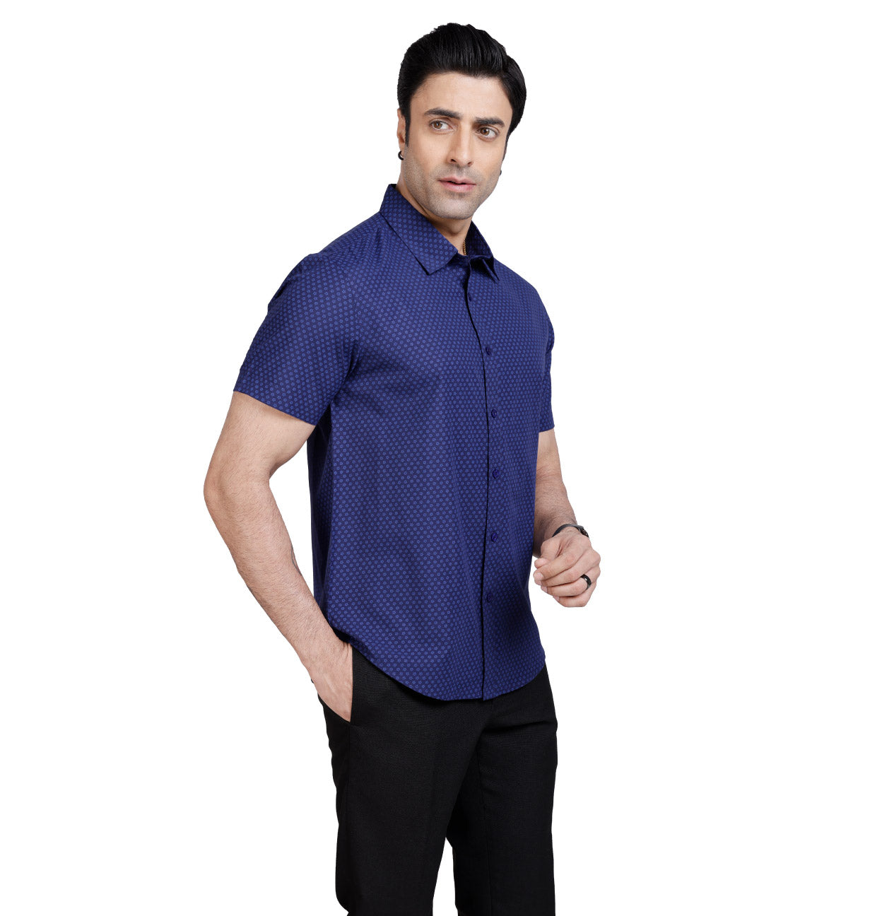 Active Fit Men's Shirt with Cluster Pattern - Half Sleeves - Royal Blue