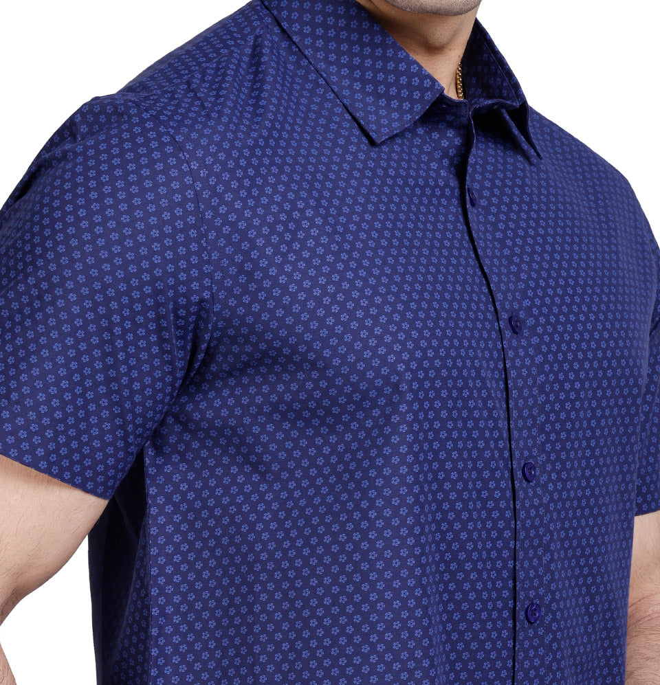 Active Fit Men's Shirt with Cluster Pattern - Half Sleeves - Royal Blue