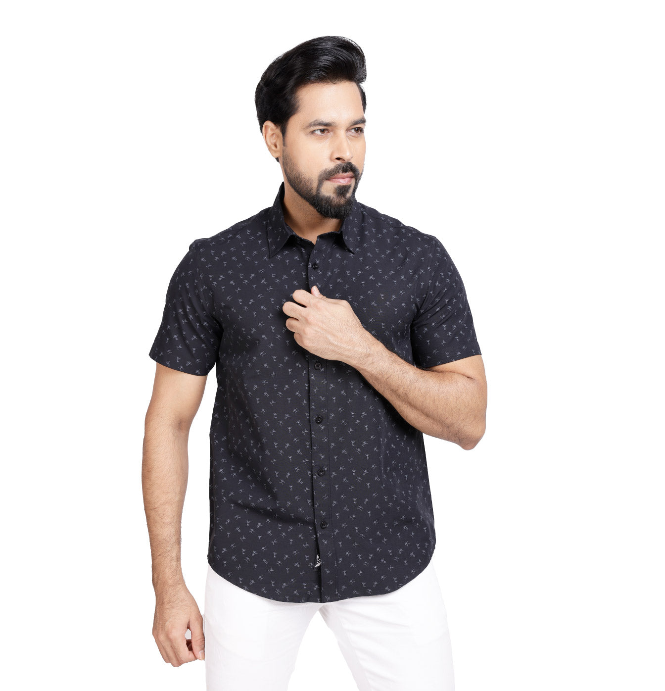 Active Fit Men's Shirt with Play Pattern - Half Sleeves - Black