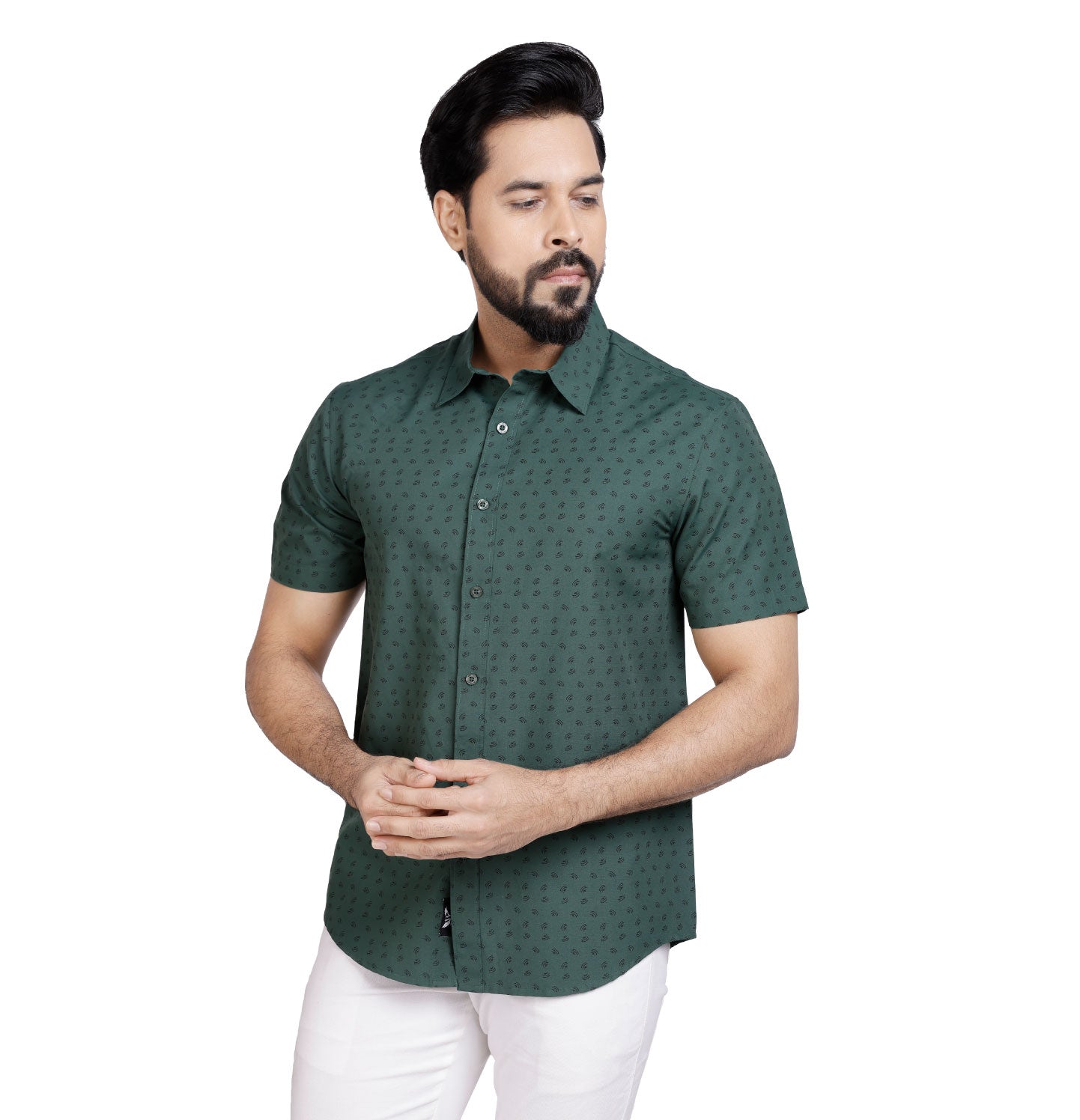 Active Fit Men's Shirt with Compass Pattern - Half Sleeves - Green