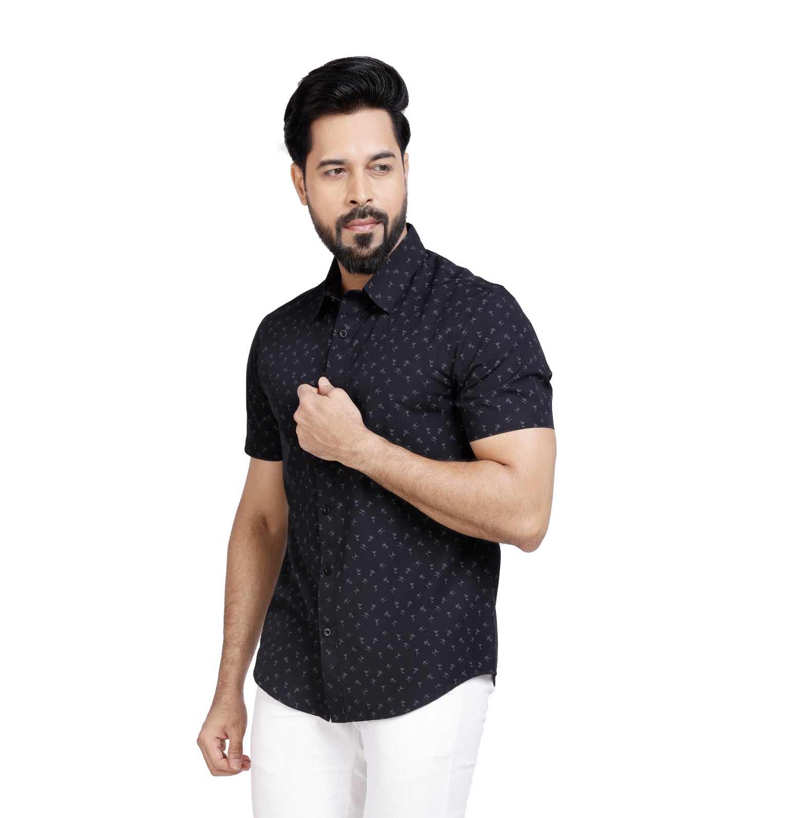 Active Fit Men's Shirt with Play Pattern - Half Sleeves - Black