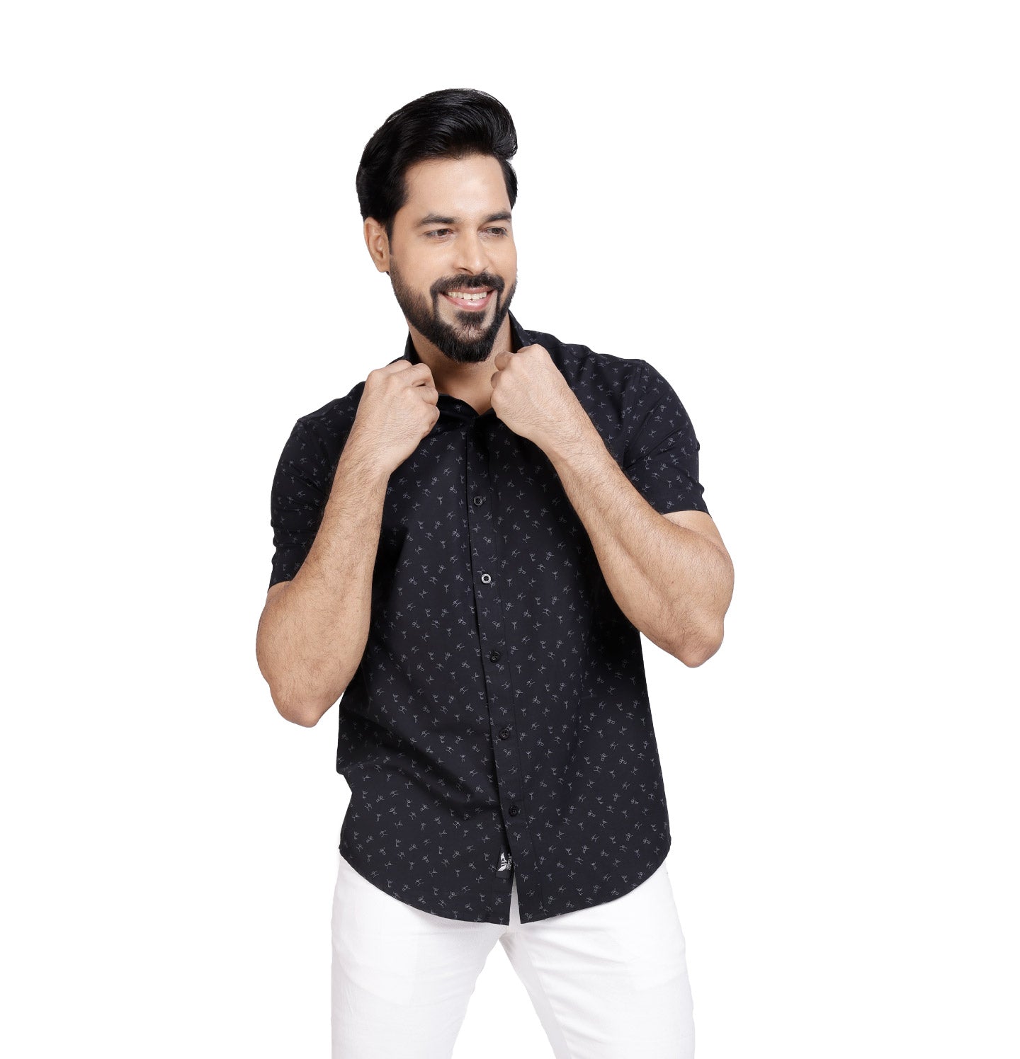 Active Fit Men's Shirt with Play Pattern - Half Sleeves - Black