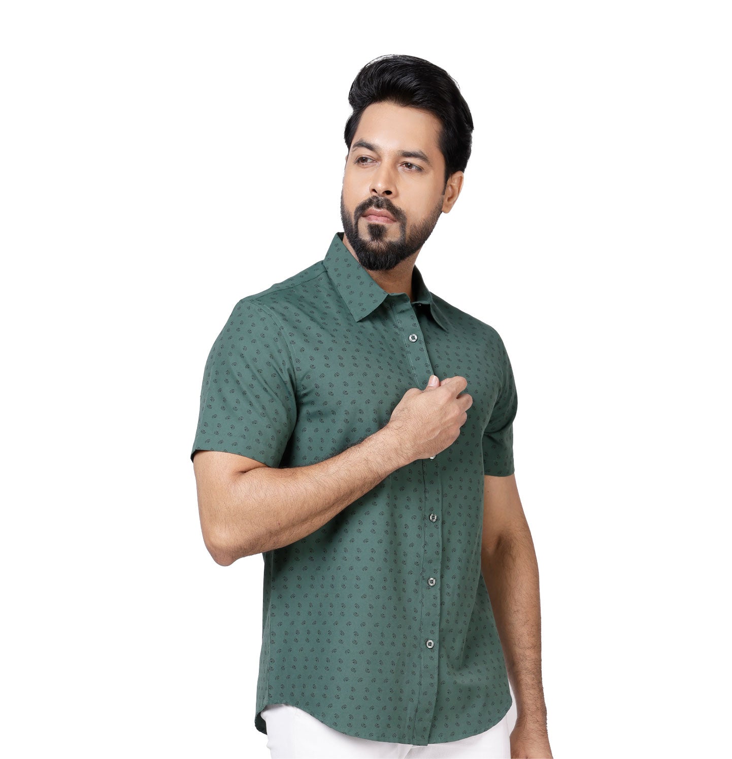 Active Fit Men's Shirt with Compass Pattern - Half Sleeves - Green