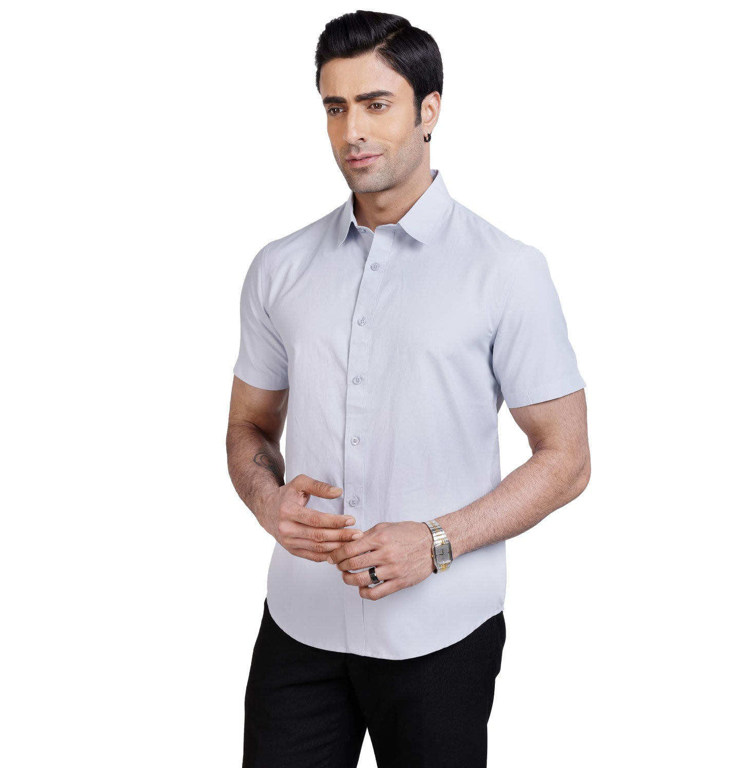 Active Fit Men's Shirt with Solid Pattern - Half Sleeves - Ice Blue