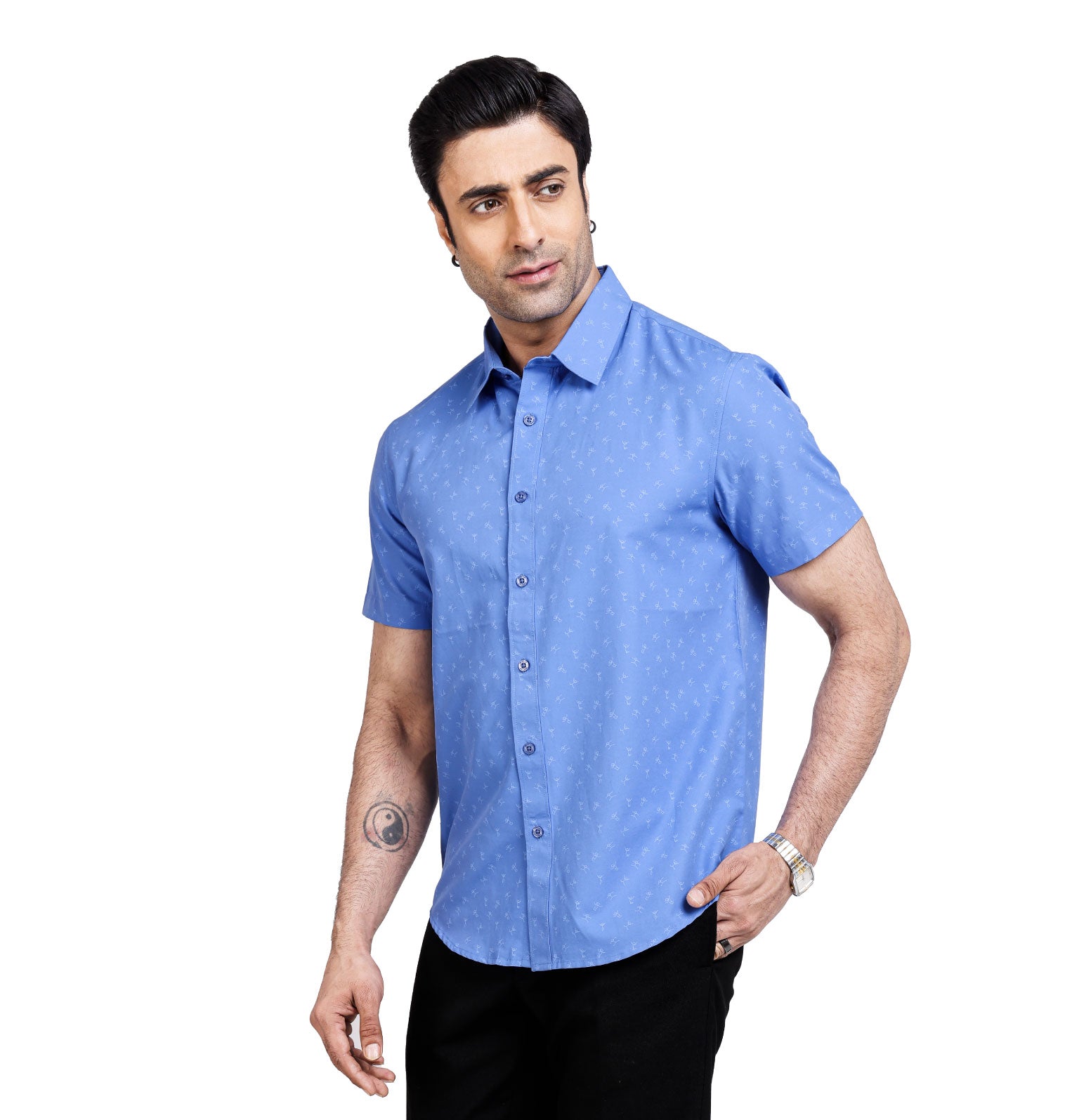 Active Fit Men's Shirt with Play Pattern - Half Sleeves - Blue Bonnet