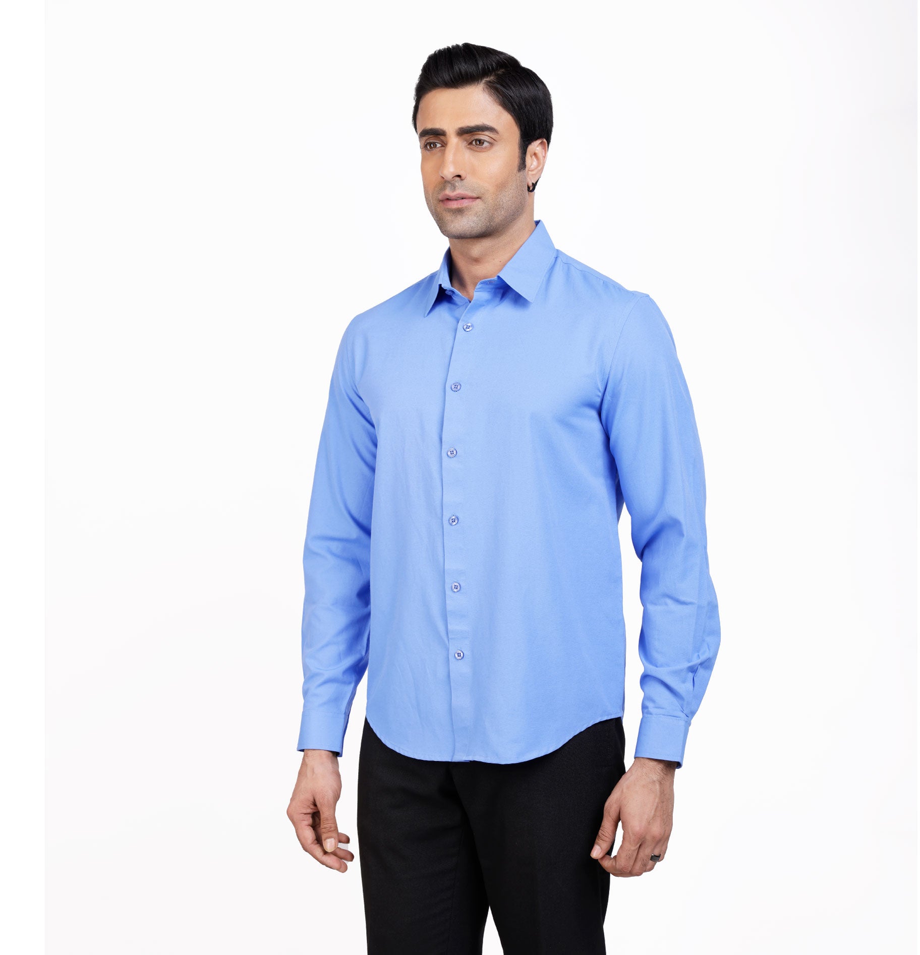 Active Fit Men's Shirt with Solid Pattern - Full Sleeves - Blue Bonnet