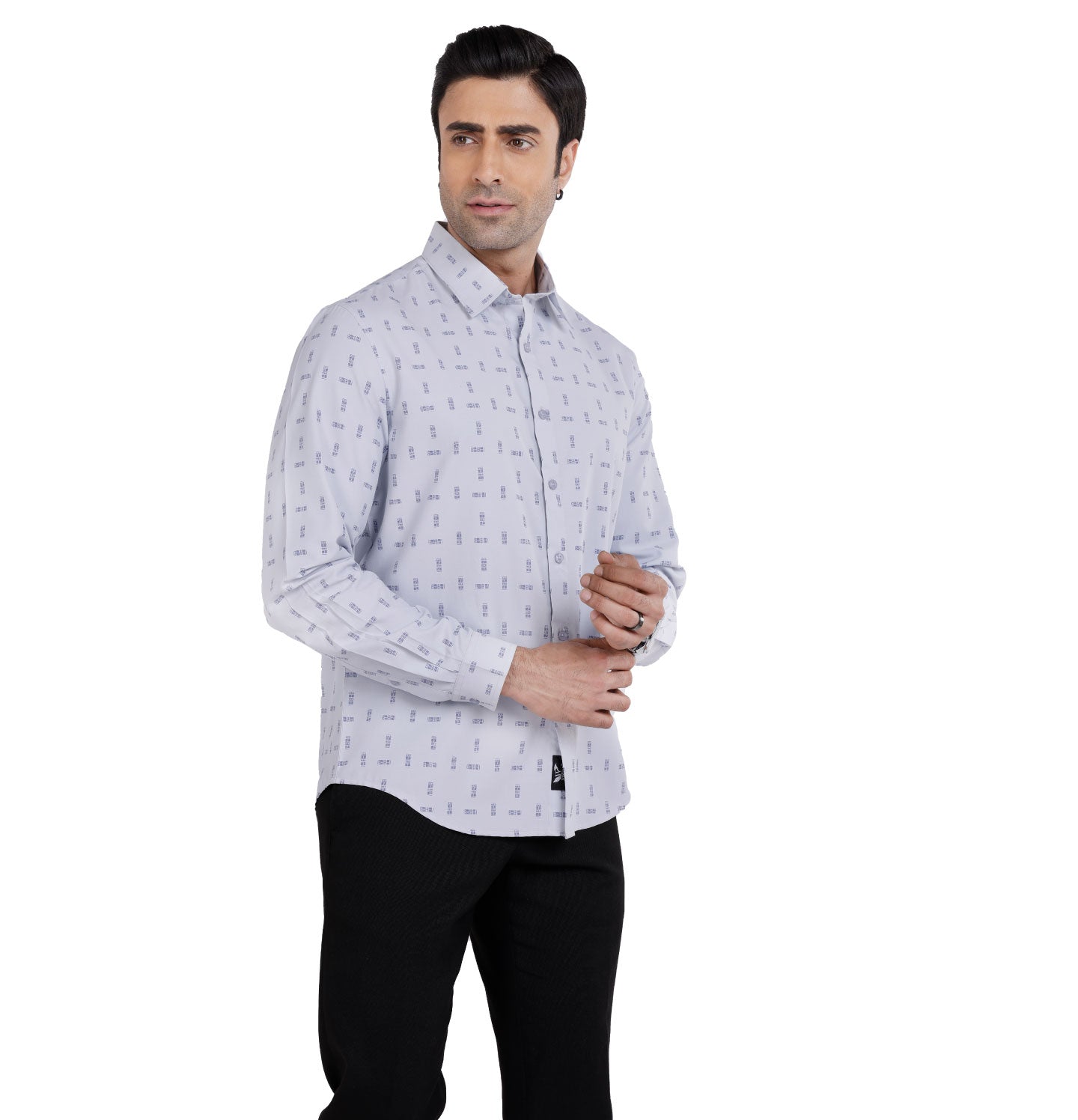 Active Fit Men's Shirt with Tribal Pattern - Full Sleeves - Ice Blue