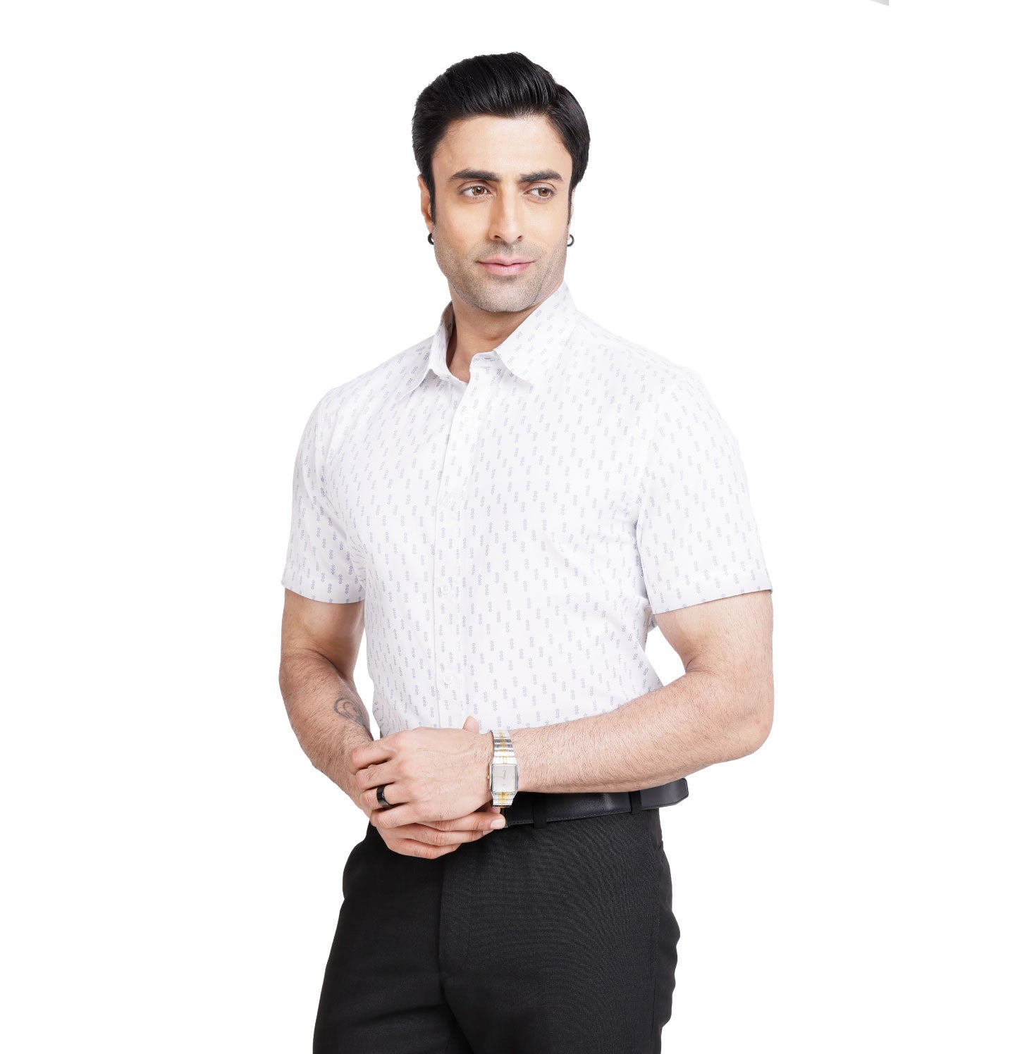 Active Fit Men's Shirt with Minimal Pattern - Half Sleeves - White