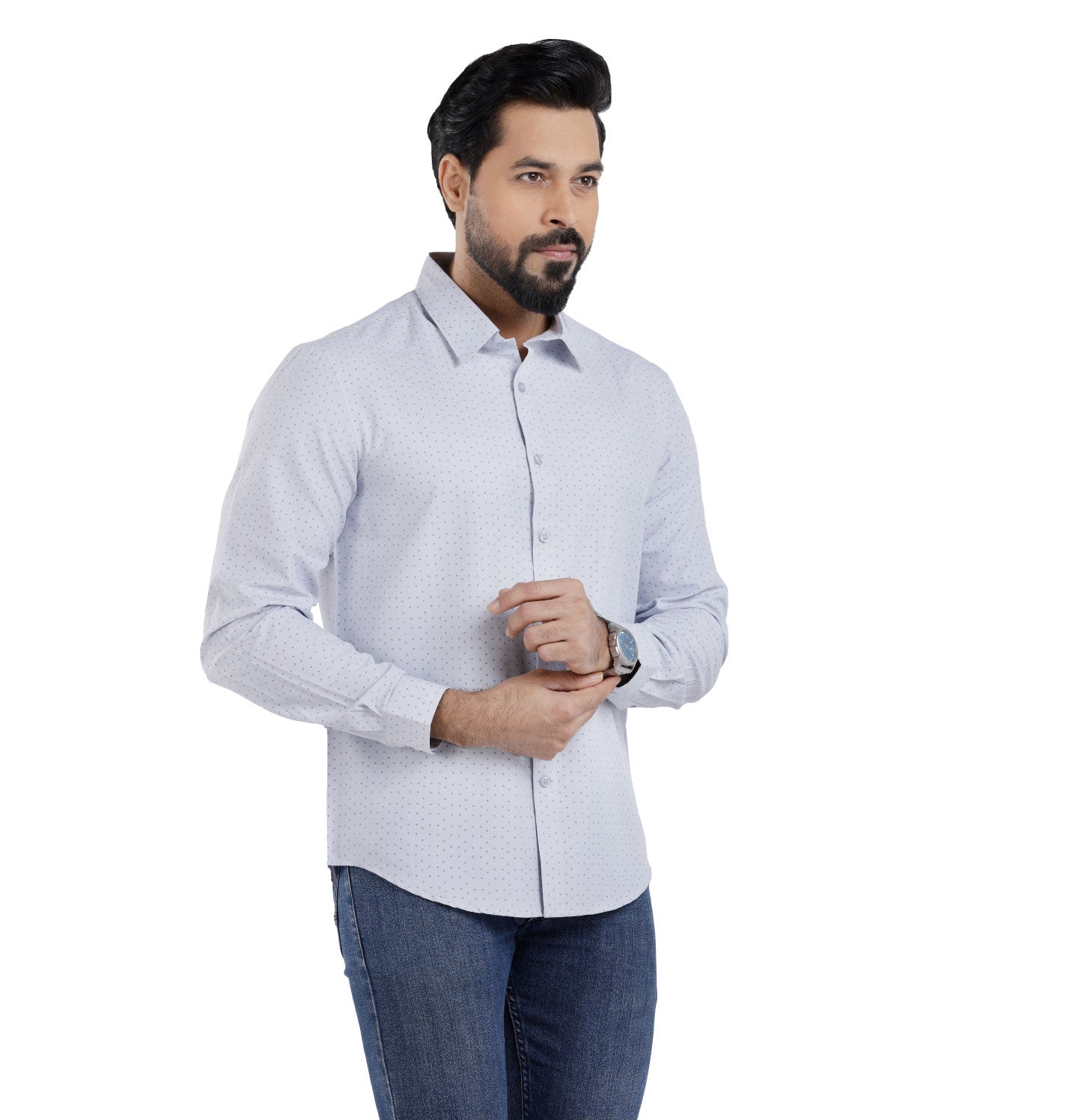 Active Fit Men's Shirt with Rhombus Pattern - Full Sleeves - Ice Blue