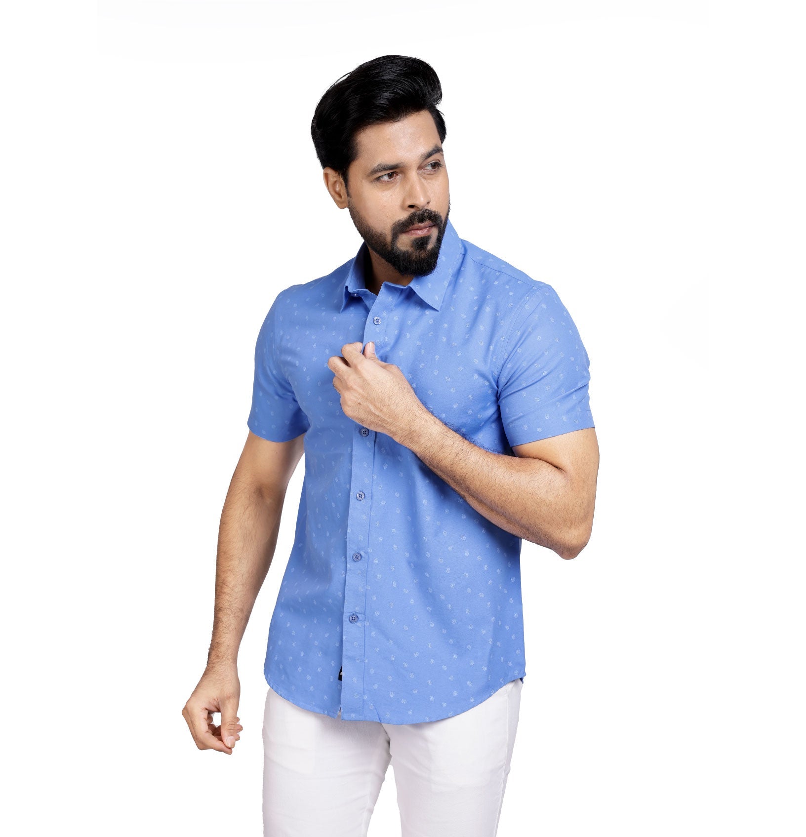 Active Fit Men's Shirt with Spiral Pattern - Half Sleeves - Blue Bonnet
