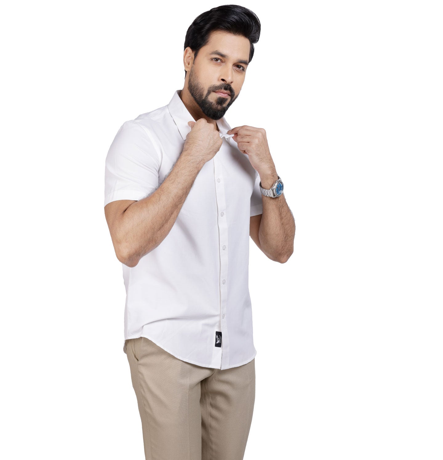 Active Fit Men's Shirt with Solid Pattern - Half Sleeves - White