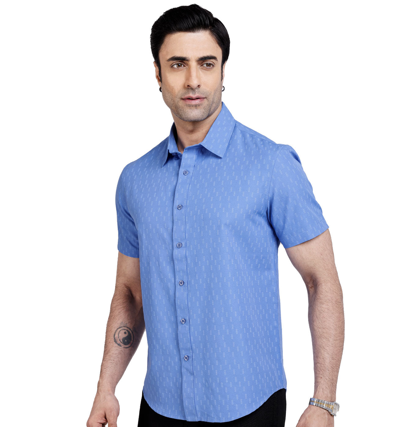 Active Fit Men's Shirt with Minimal Pattern - Half Sleeves - Blue Bonnet
