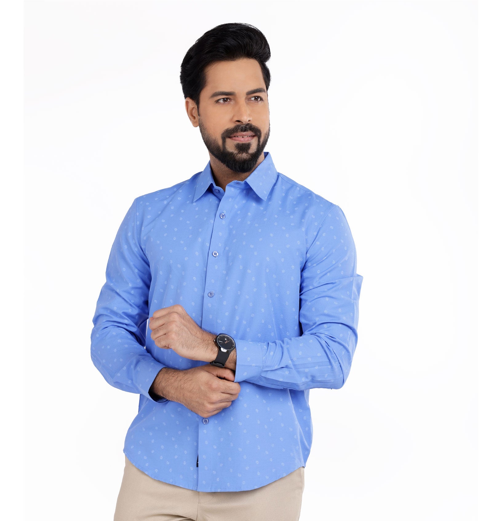 Active Fit Men's Shirt with Spiral Pattern - Full Sleeves - Blue Bonnet