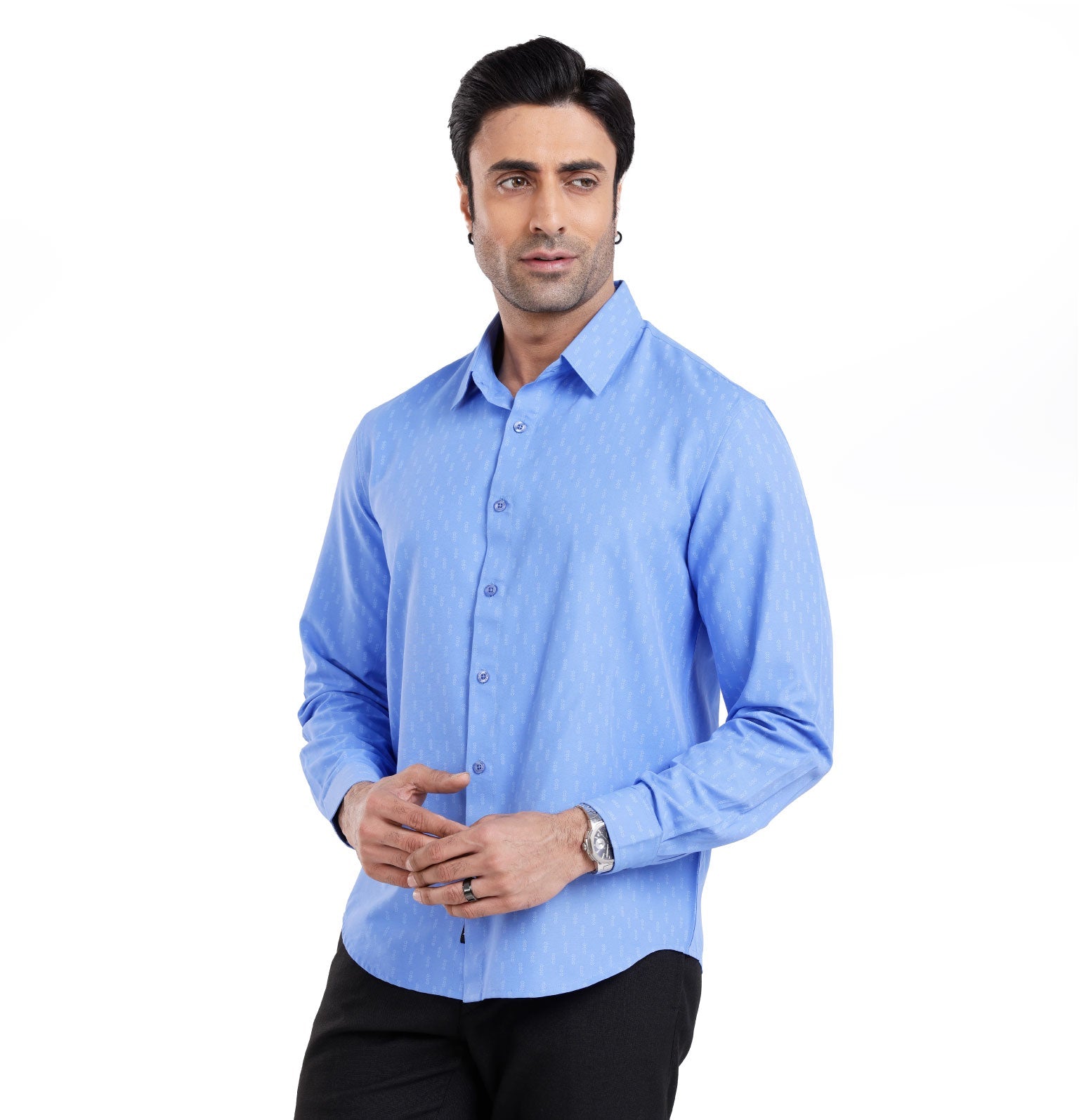 Active Fit Men's Shirt with Minimal Pattern - Full Sleeves - Blue Bonnet