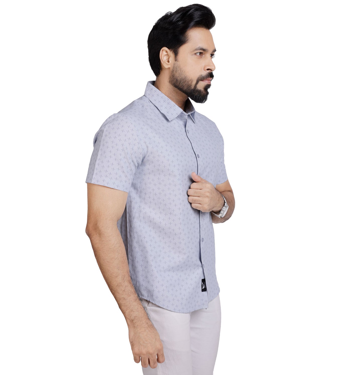 Active Fit Men's Shirt with Diamonds Pattern - Half Sleeves - Ice Blue