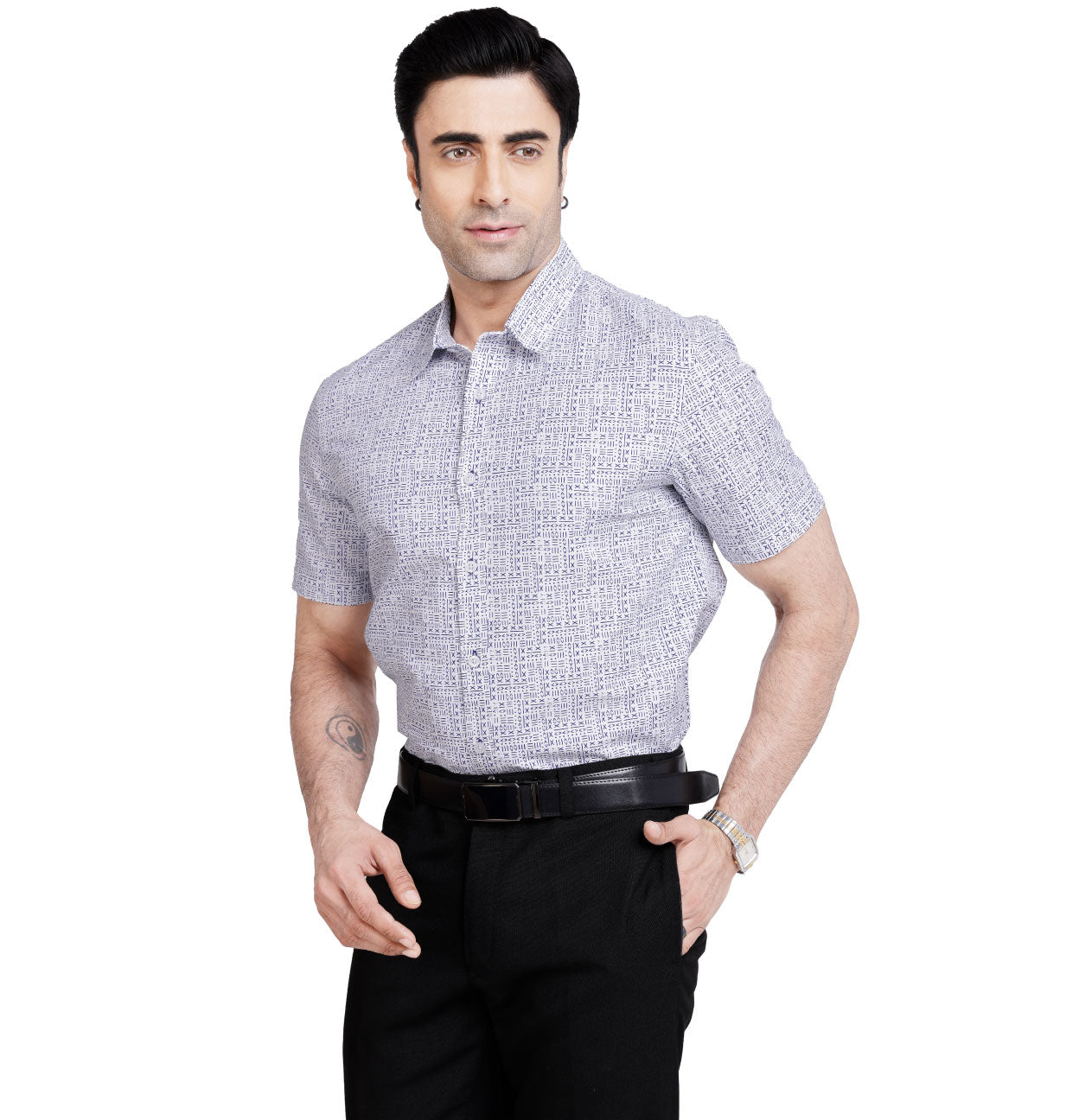 Active Fit Men's Shirt with All Maths Pattern - Half Sleeves - White