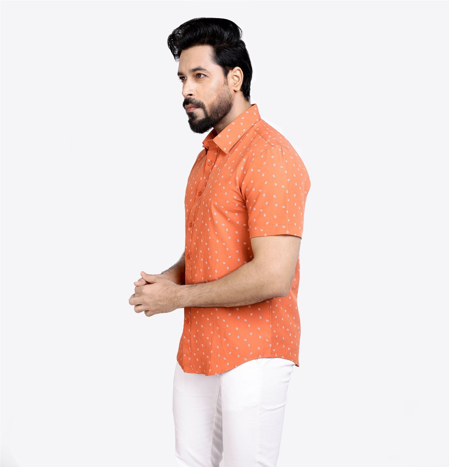 Active Fit Men's Shirt with Spiral Pattern - Half Sleeves - Rust Orange