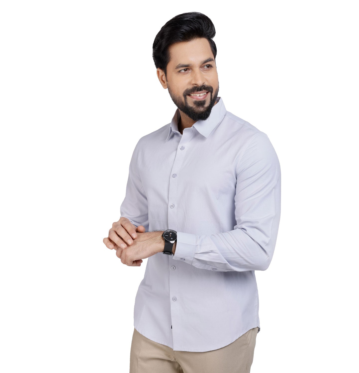 Active Fit Men's Shirt with Solid Pattern - Full Sleeves - Ice Blue