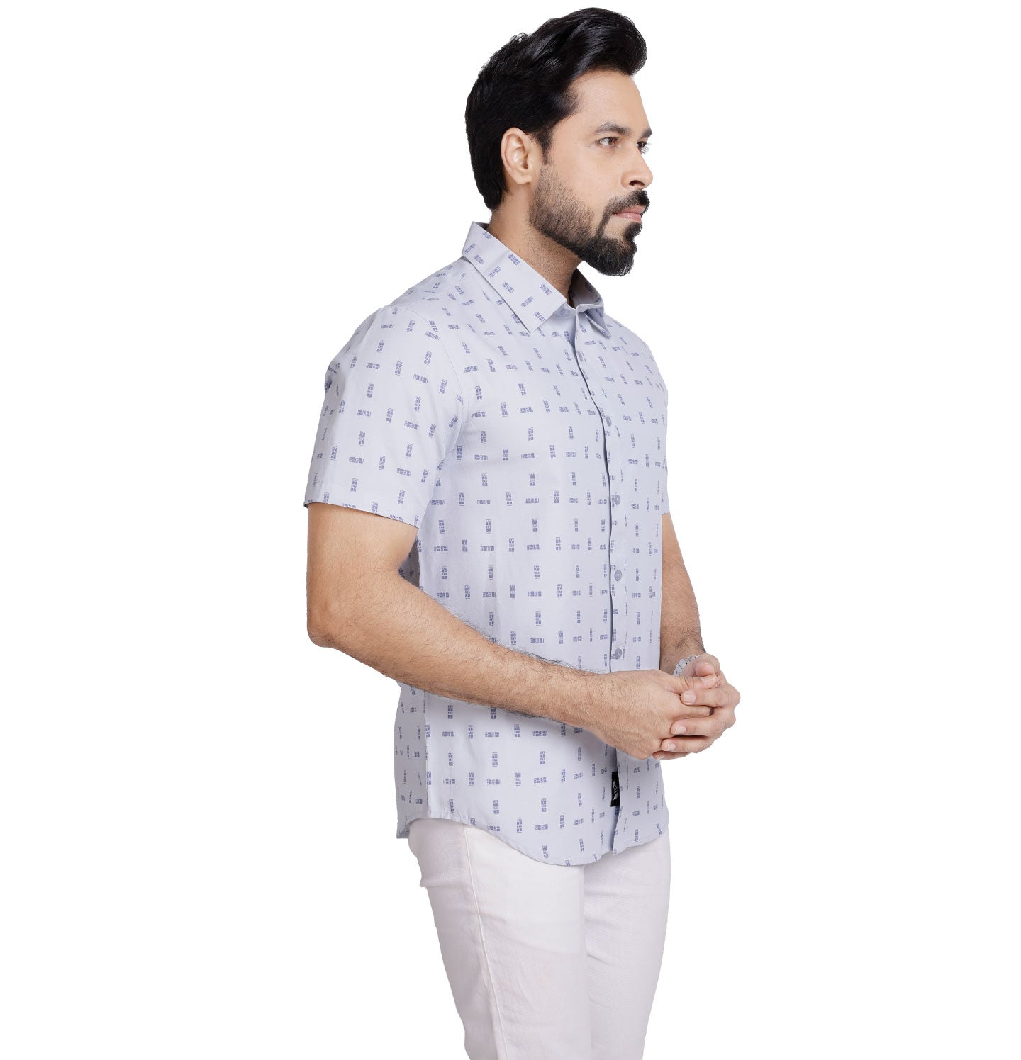 Active Fit Men's Shirt with Tribal Pattern - Half Sleeves - Ice Blue