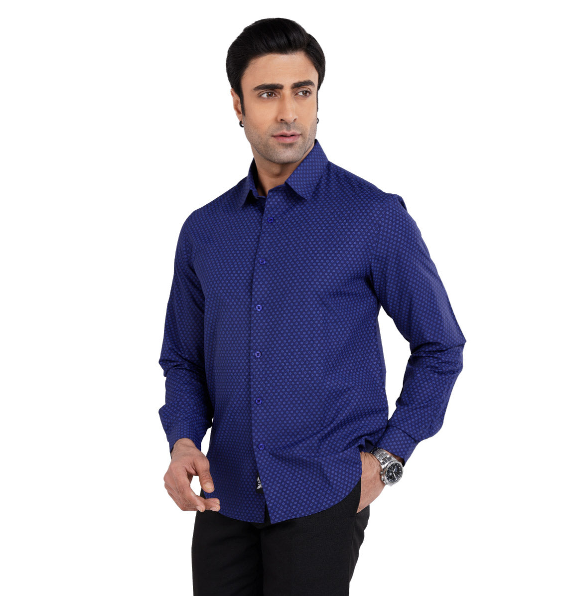 Active Fit Men's Shirt with Cluster Pattern - Full Sleeves - Royal Blue