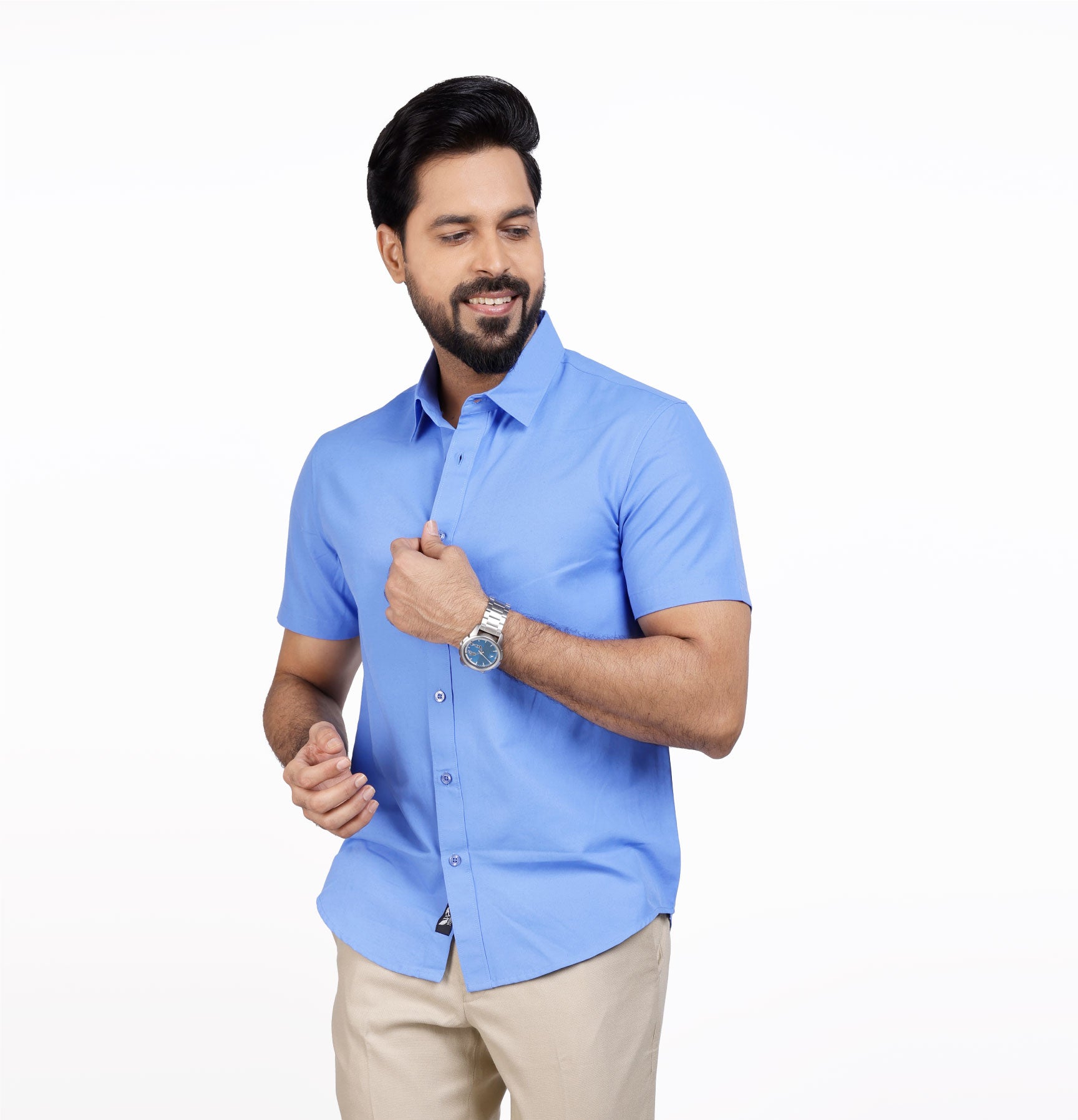 Active Fit Men's Shirt with Solid Pattern - Half Sleeves - Blue Bonnet
