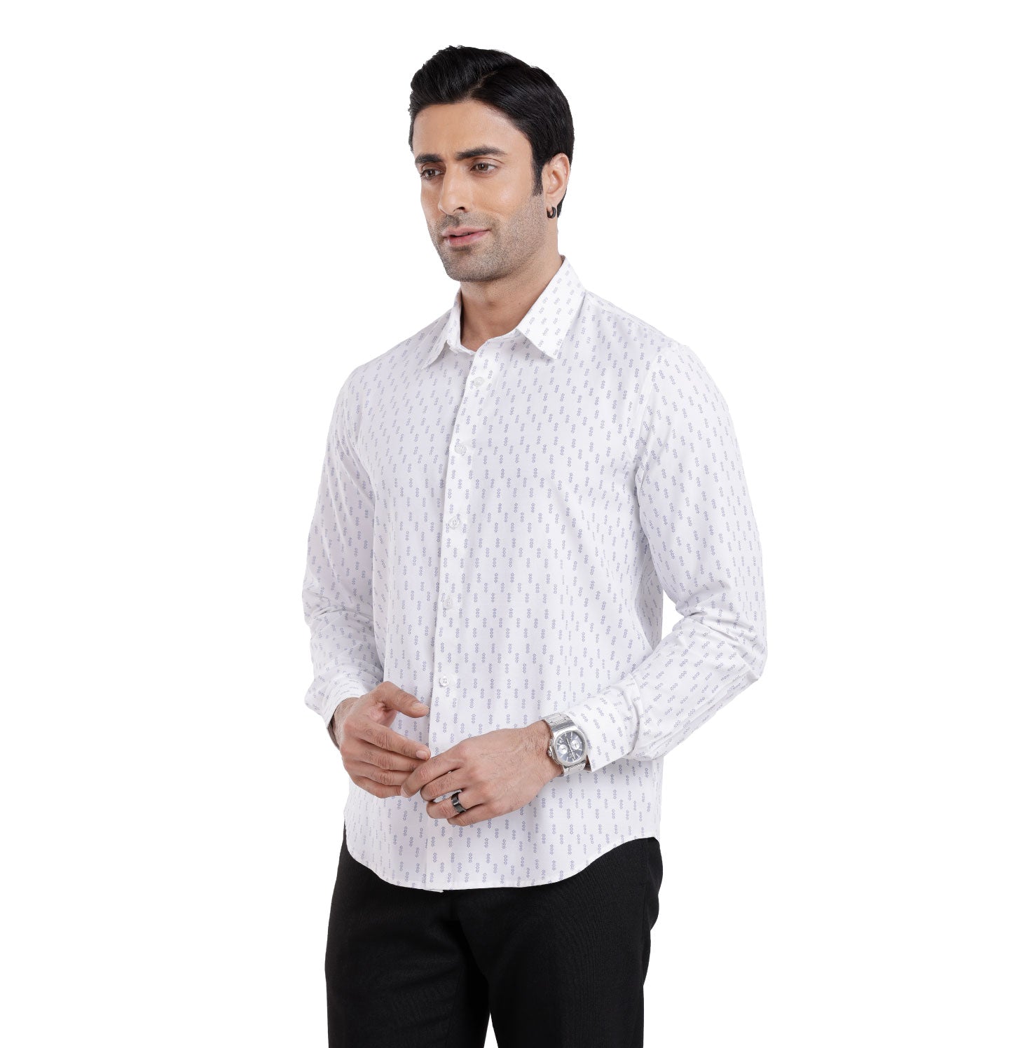 Active Fit Men's Shirt with Minimal Pattern - Full Sleeves - White