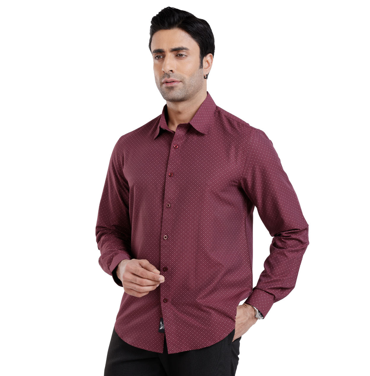 Active Fit Men's Shirt with Classic Pattern - Full Sleeves - Wine