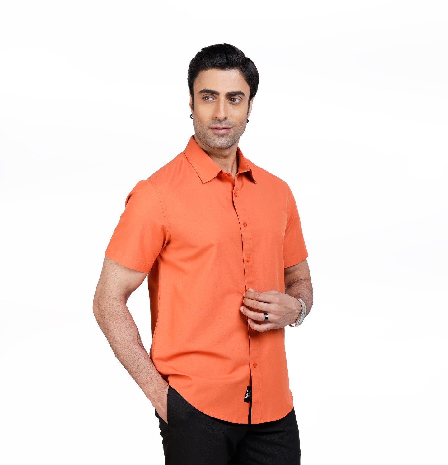 Active Fit Men's Shirt with Solid Pattern - Half Sleeves - Rust Orange