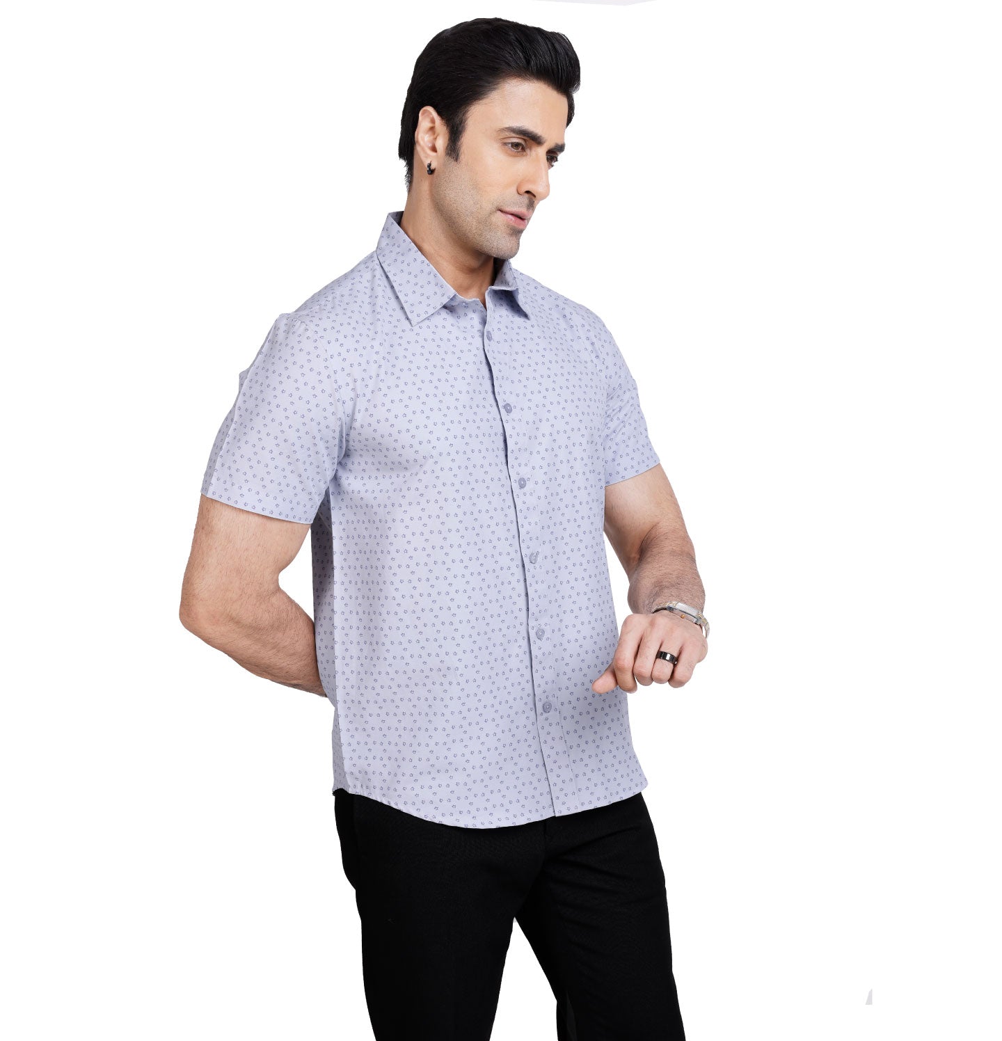 Active Fit Men's Shirt with Dreamteam Pattern - Half Sleeves - Ice Blue