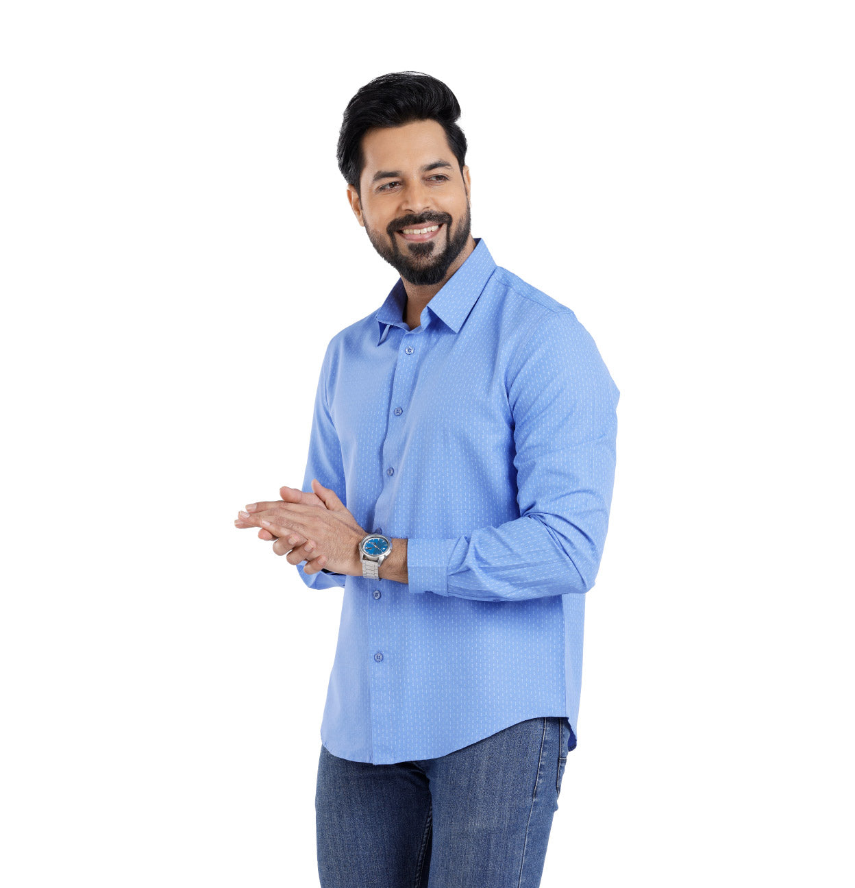 Active Fit Men's Shirt with Arrow Pattern - Full Sleeves - Blue Bonnet