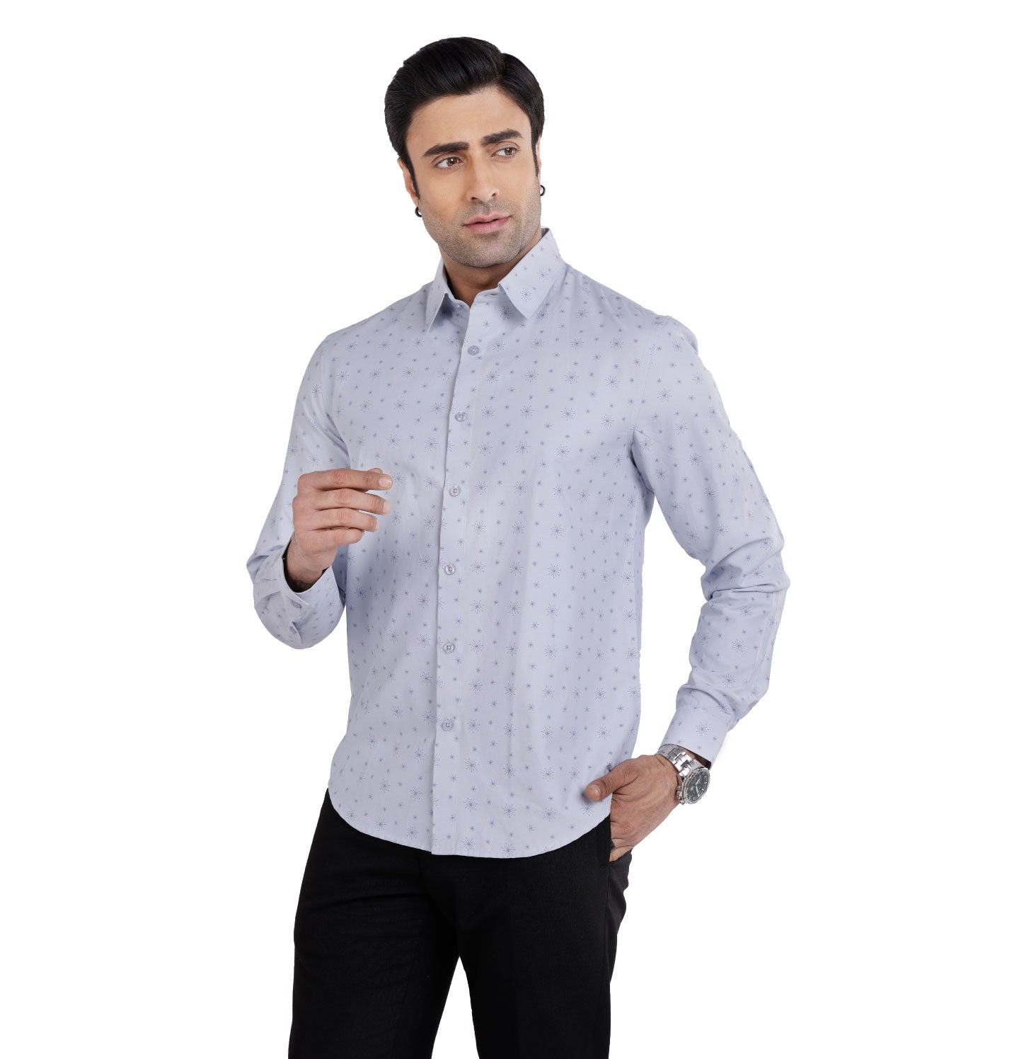Active Fit Men's Shirt with Crackers Pattern - Full Sleeves - Ice Blue