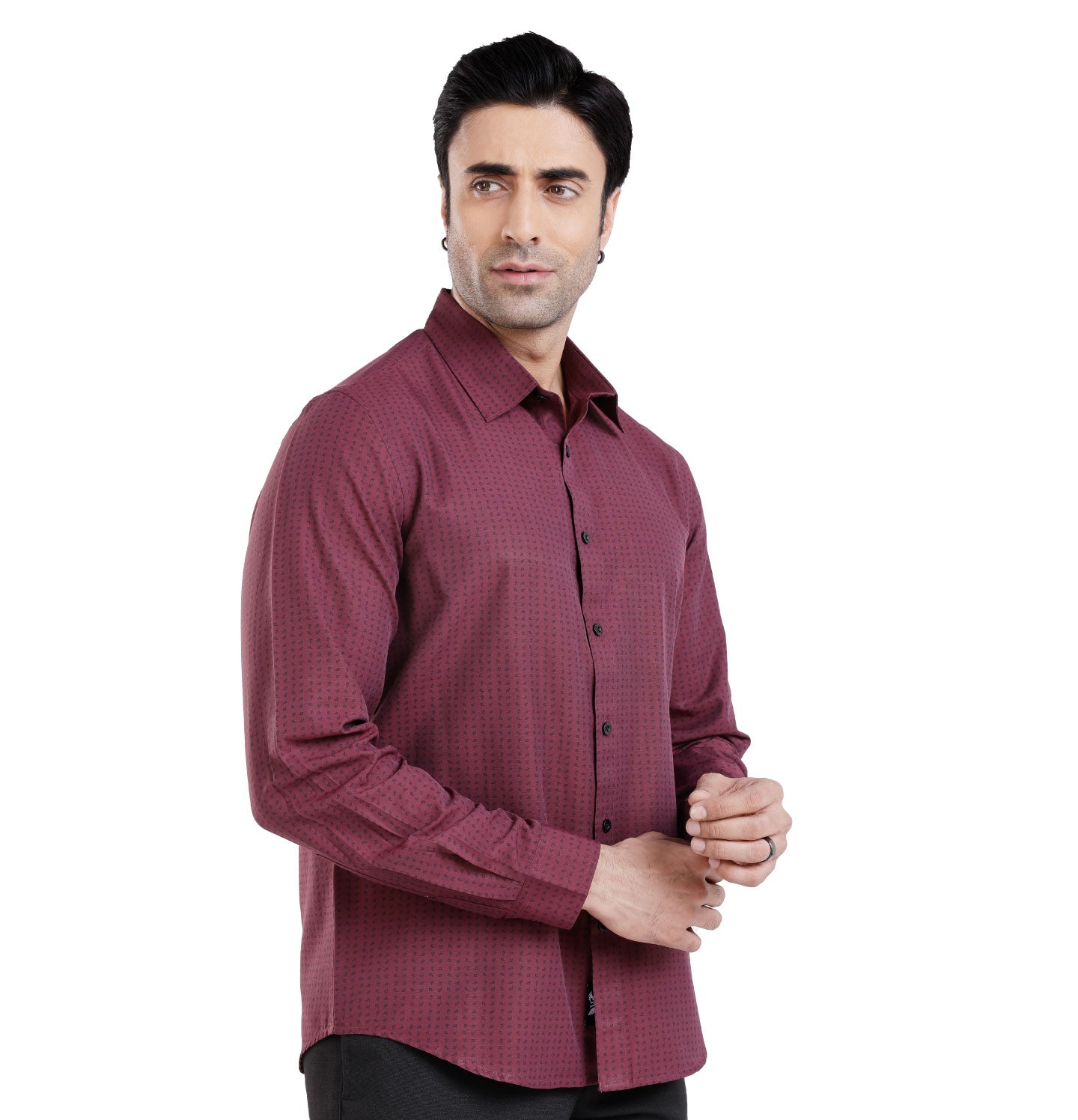 Active Fit Men's Shirt with Kettle Pattern - Full Sleeves - Wine