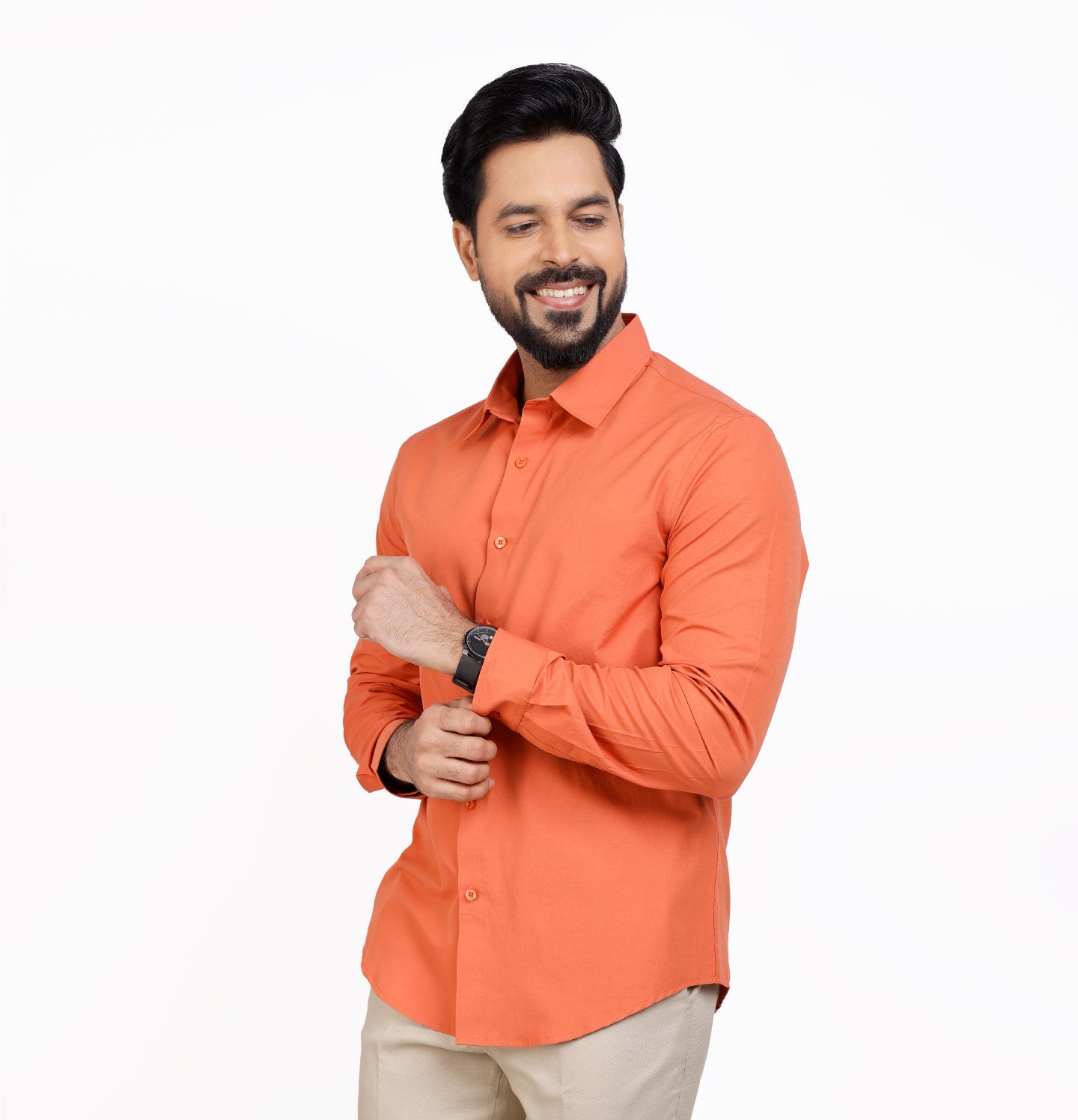Active Fit Men's Shirt with Solid Pattern - Full Sleeves - Rust Orange