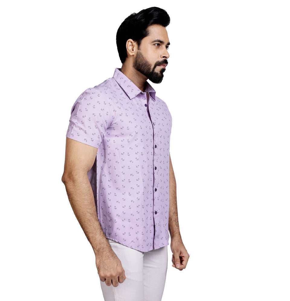 Active Fit Men's Shirt with Dandelions Pattern - Half Sleeves - Orchid Patel