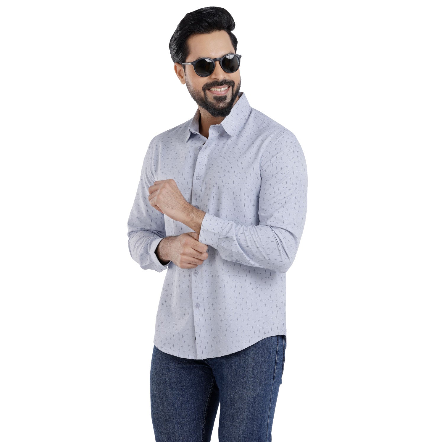 Active Fit Men's Shirt with Diamonds Pattern - Full Sleeves - Ice Blue