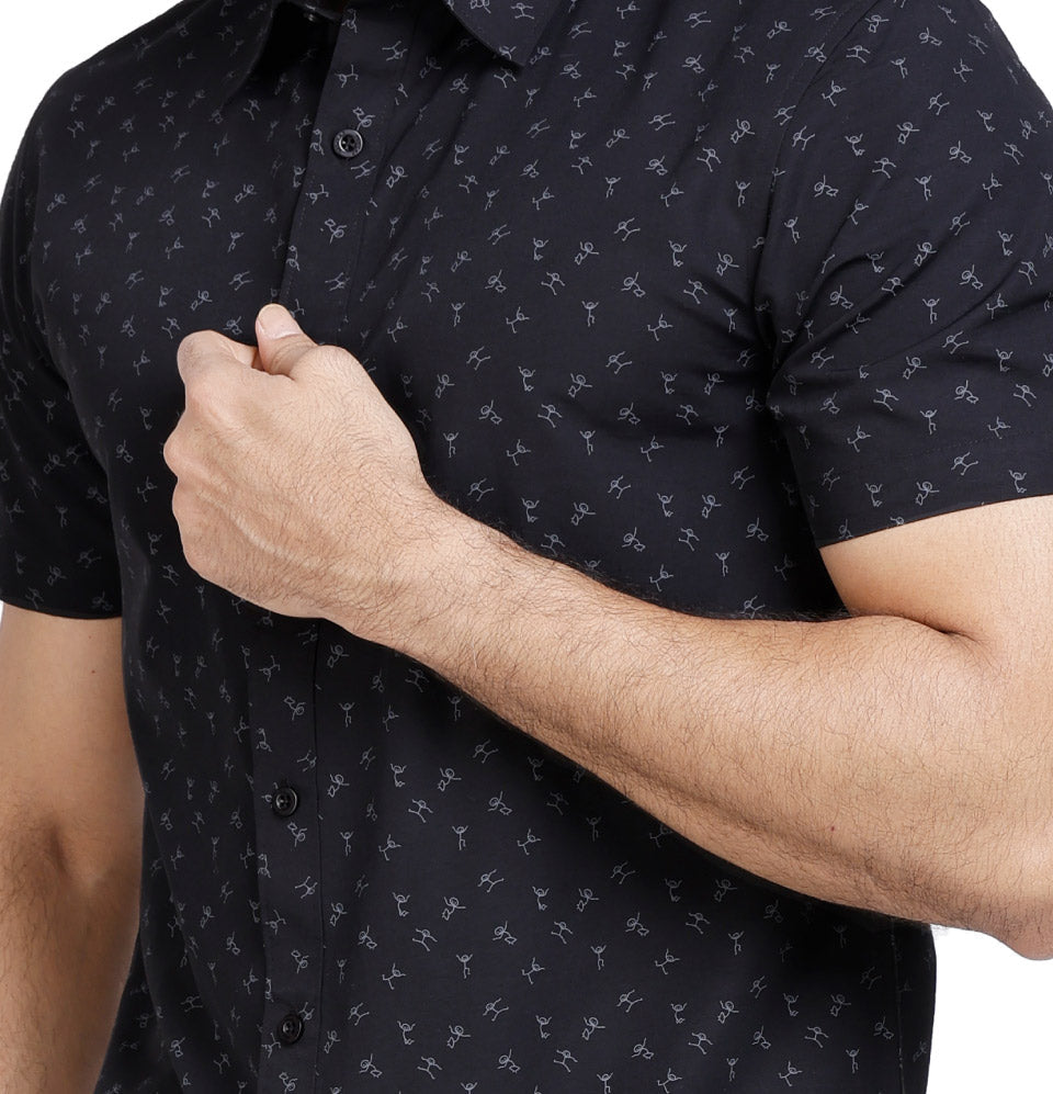 Active Fit Men's Shirt with Play Pattern - Half Sleeves - Black
