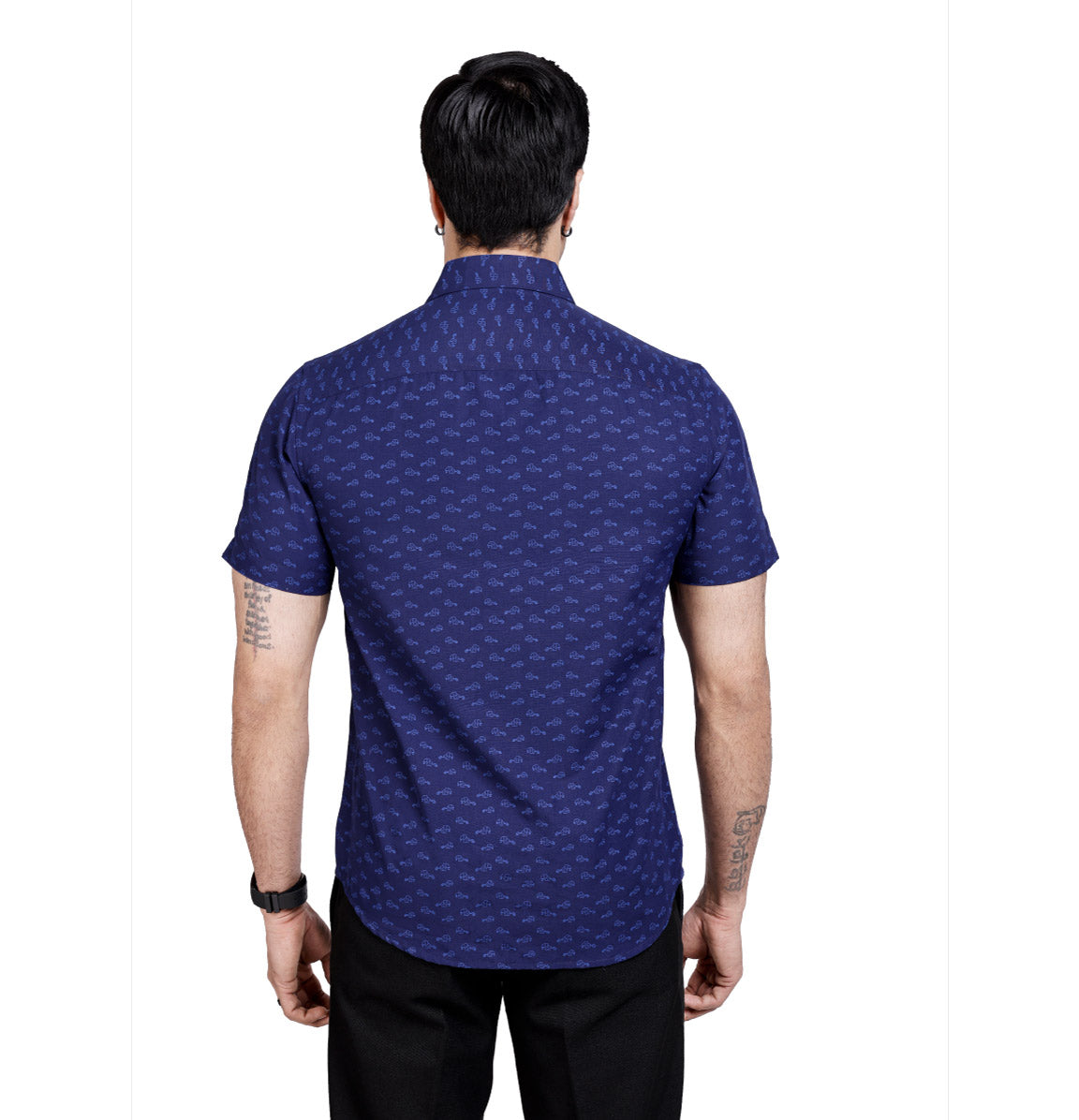 Active Fit Men's Shirt with Heard Pattern - Half Sleeves - Royal Blue