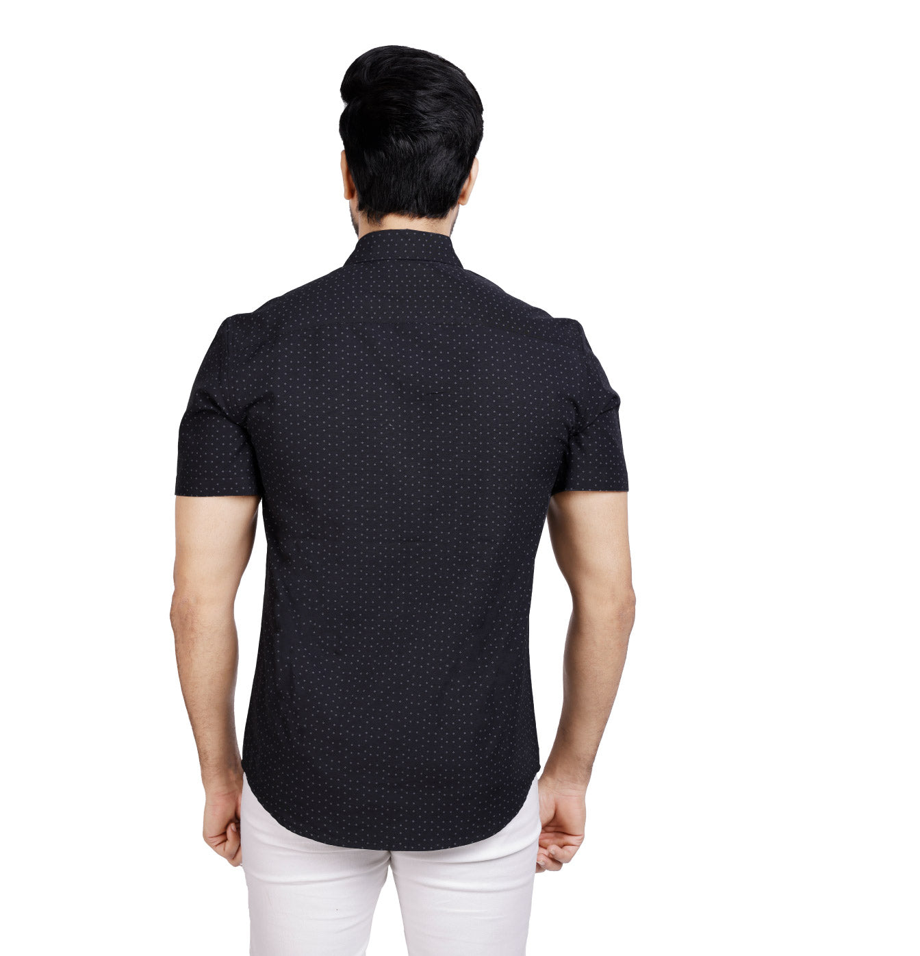 Active Fit Men's Shirt with Rhombus Pattern - Half Sleeves - Black